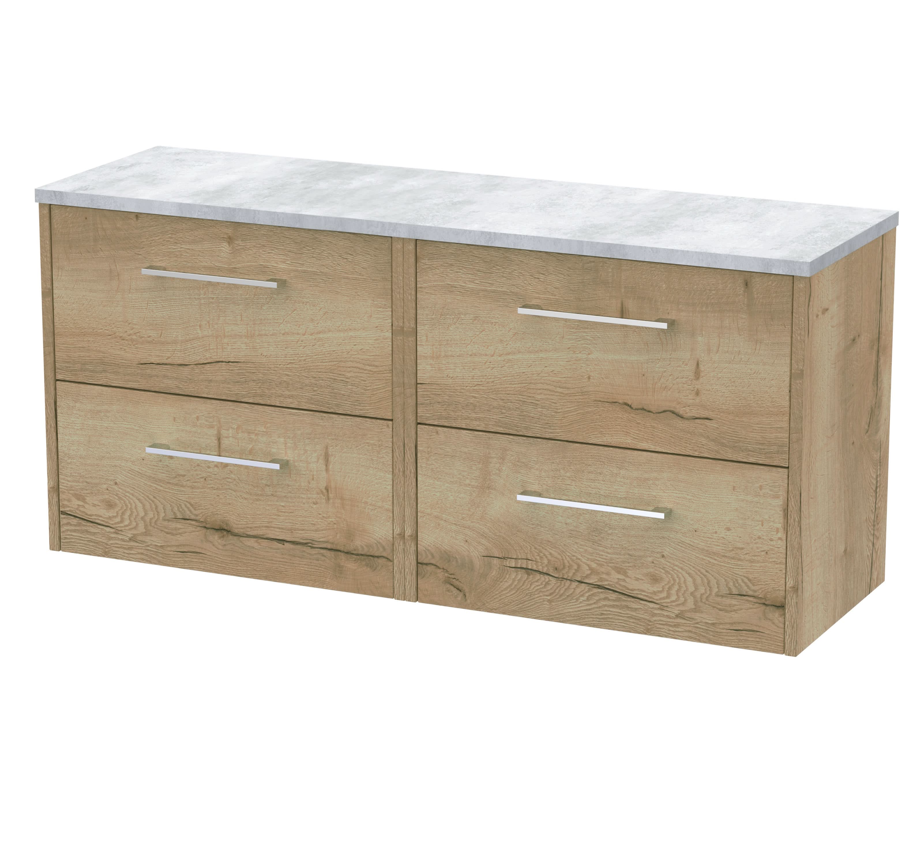 Hudson Reed Juno Wall Hung 4-Drawer Vanity Unit & Bellato Grey Worktop, Countertop Basin Unit in Autumn Oak, 1200mm