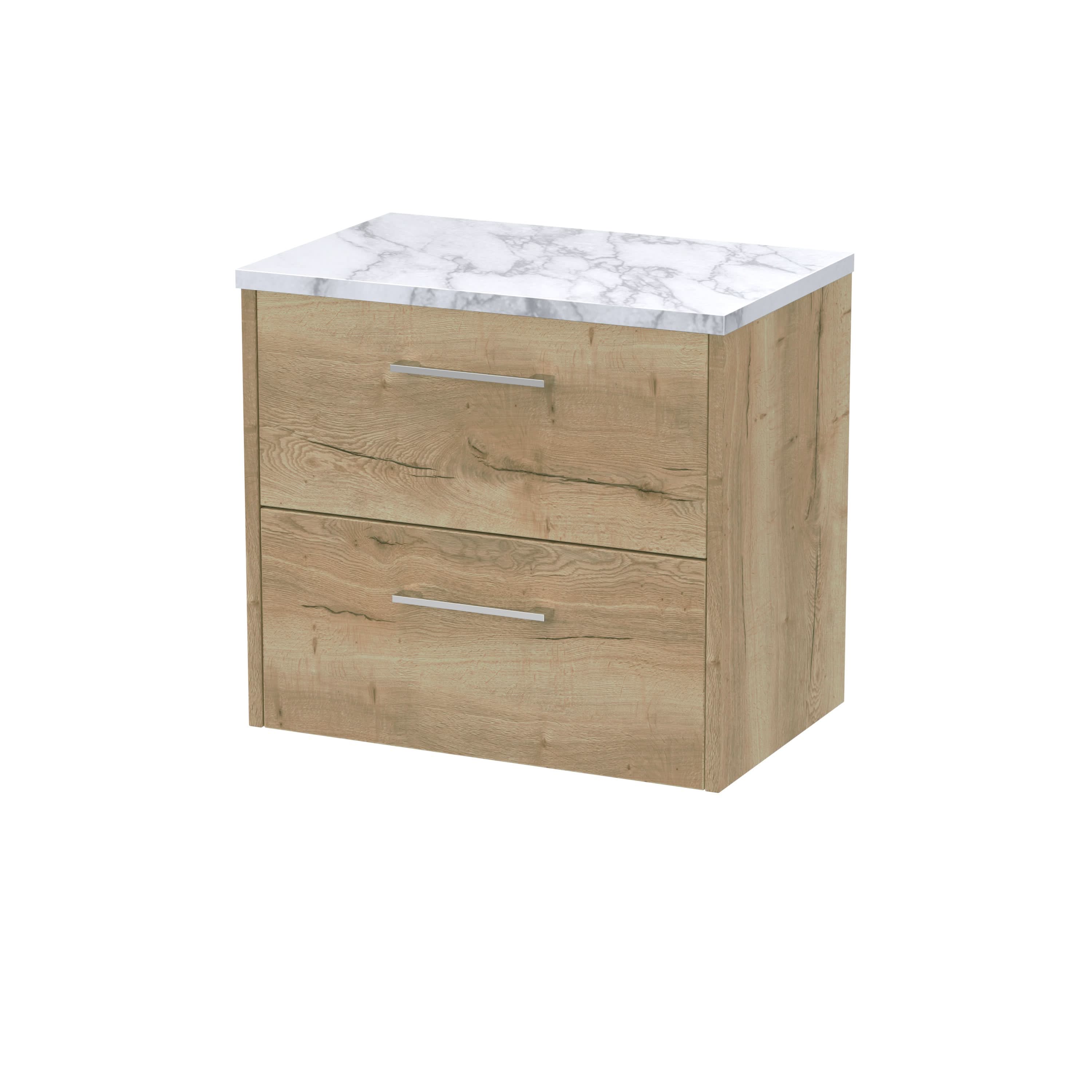 Hudson Reed Juno Wall Hung 2-Drawer Vanity Unit & Bellato Grey Worktop, Countertop Basin Unit in Autumn Oak, 600mm