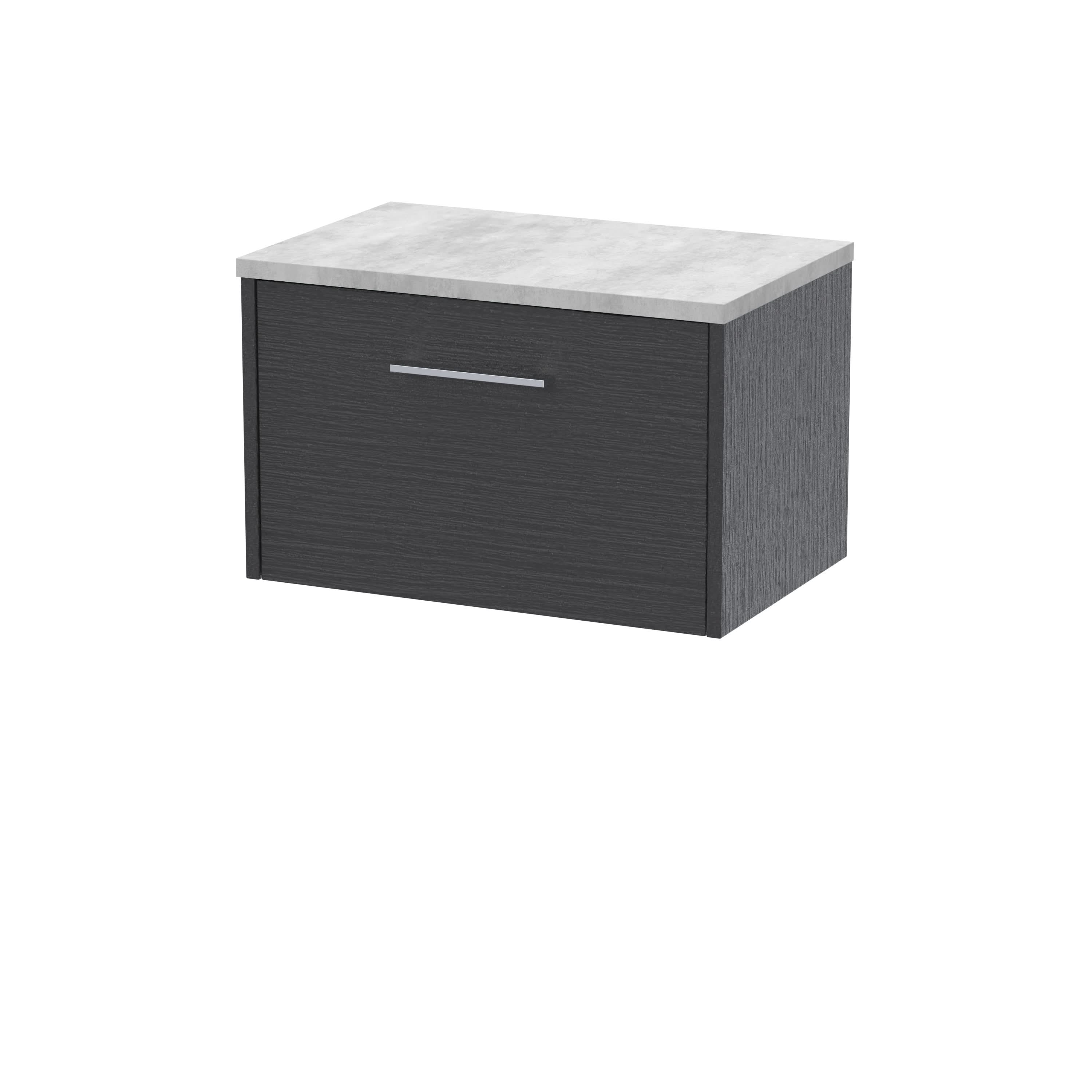 Hudson Reed Juno Wall Hung 1-Drawer Vanity Unit & Bellato Grey Worktop, Countertop Basin Unit in Graphite Grey Woodgrain, 600mm
