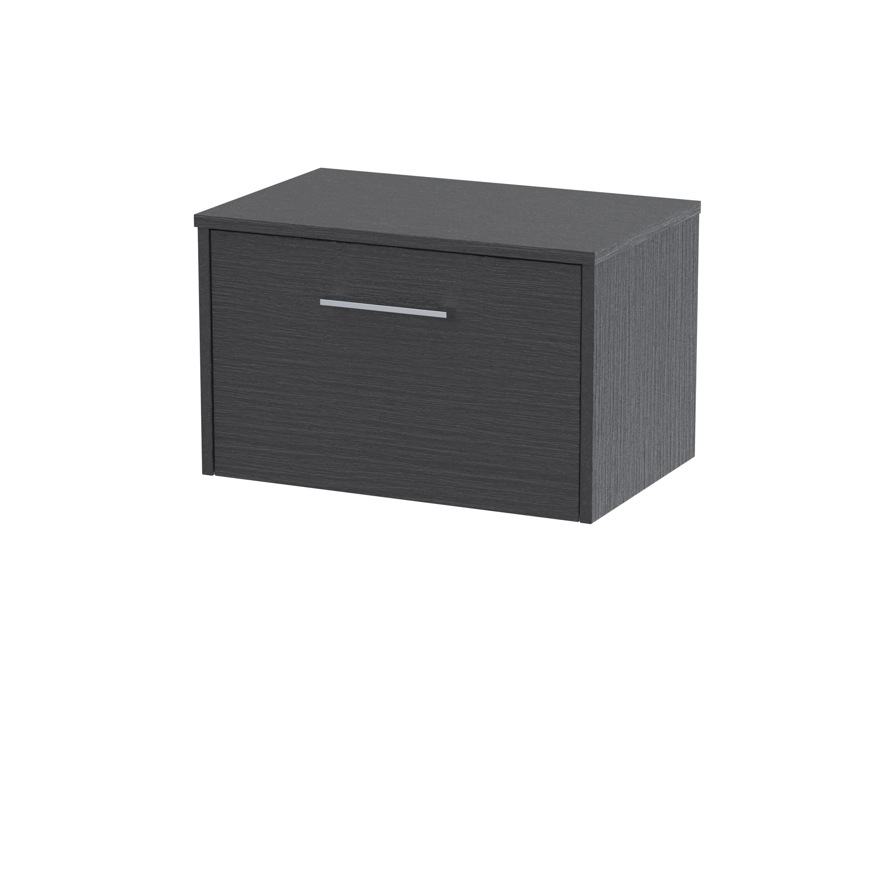 Hudson Reed Juno Wall Hung 1-Drawer Vanity Unit & Black Worktop, Countertop Basin Unit in Graphite Grey Woodgrain, 600mm