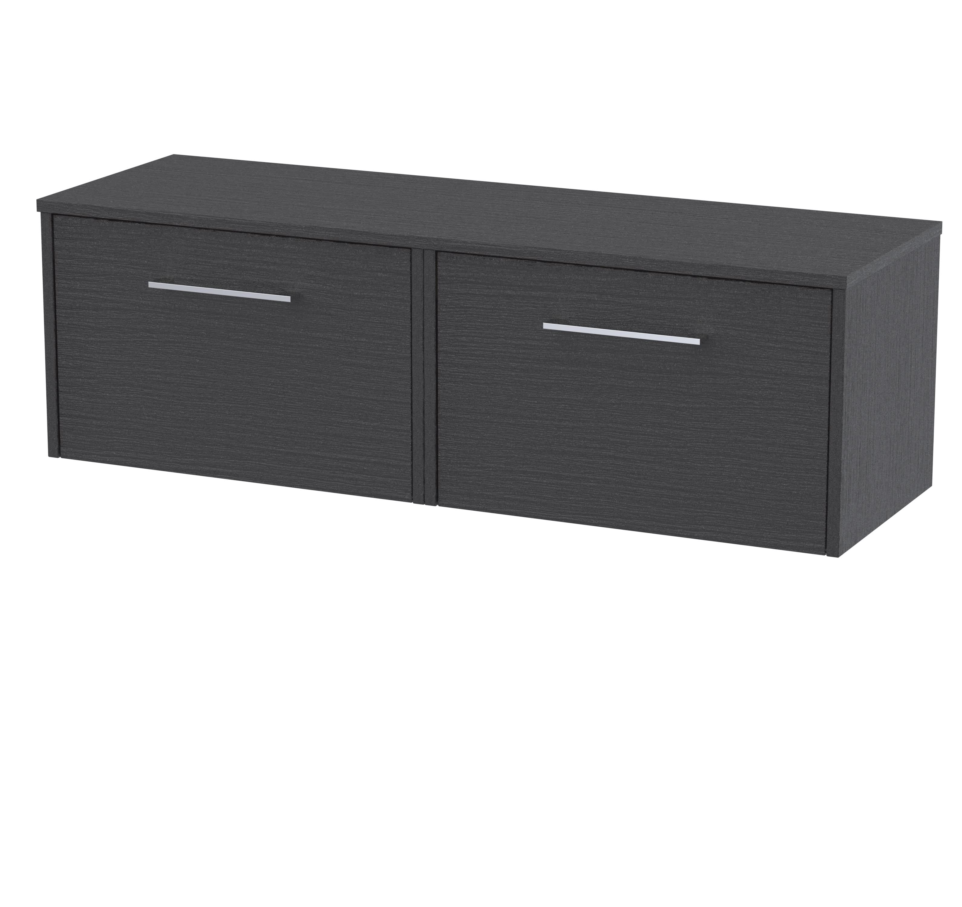 Hudson Reed Juno Wall Hung 2-Drawer Vanity Unit & Black Worktop, Countertop Basin Unit in Graphite Grey Woodgrain, 1200mm