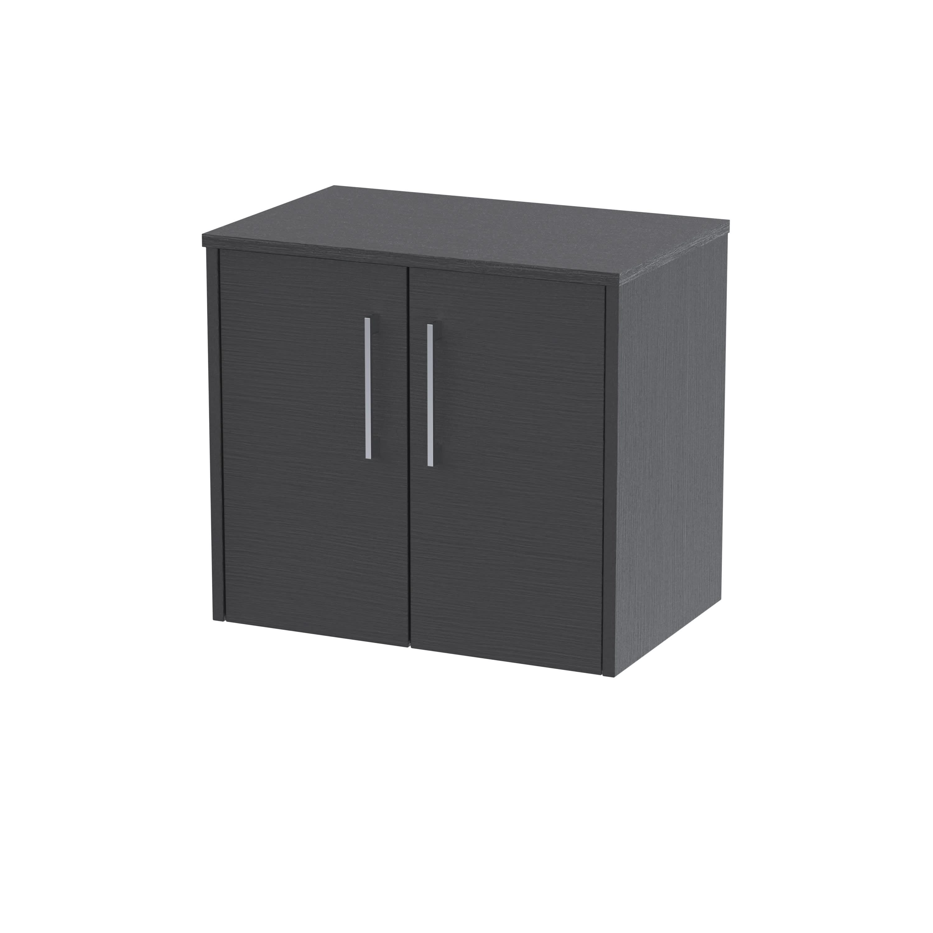 Hudson Reed Juno Wall Hung 2-Door Vanity Unit & Black Worktop, Stylish Countertop Basin Unit in Graphite Grey Woodgrain, 600mm