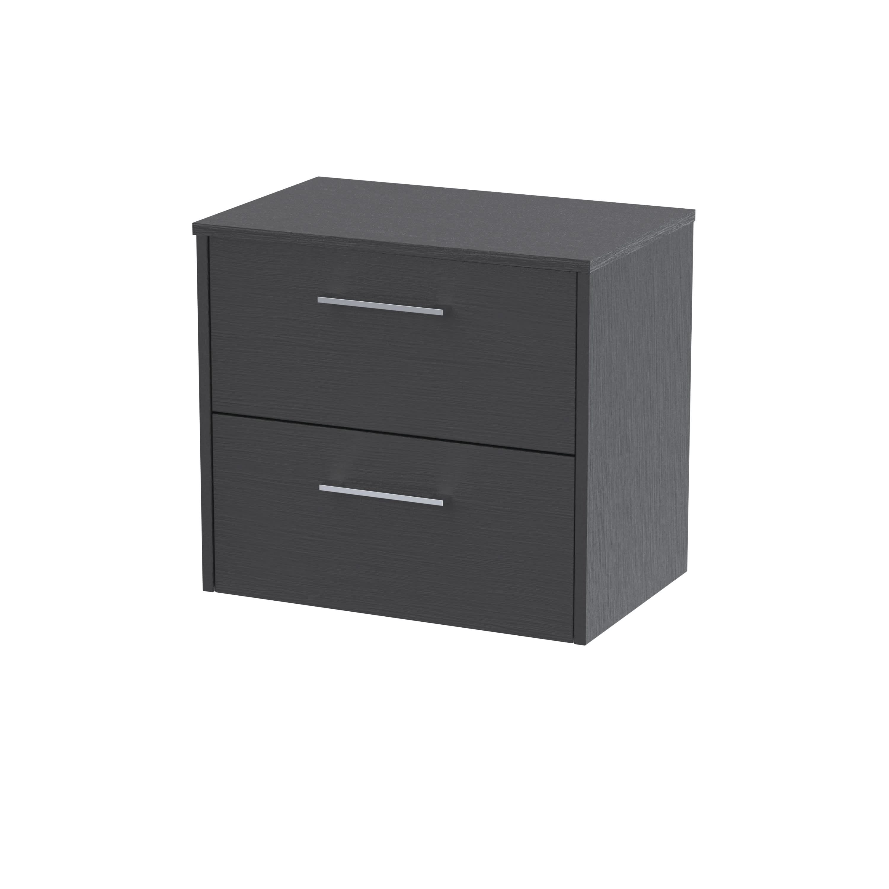 Hudson Reed Juno Wall Hung 2-Drawer Vanity Unit & Black Worktop, Countertop Basin Unit in Graphite Grey Woodgrain, 600mm