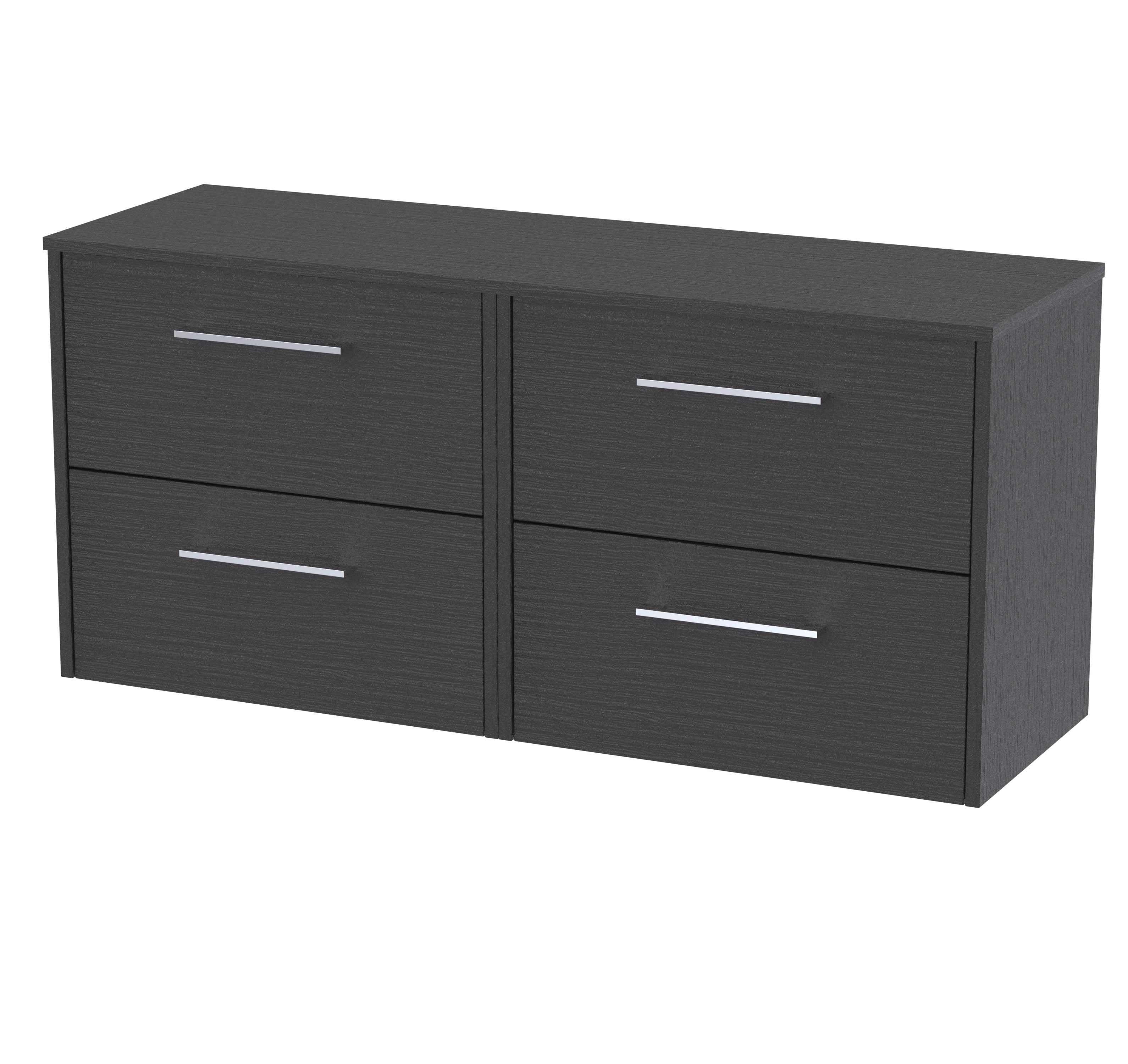 Hudson Reed Juno Wall Hung 4-Drawer Vanity Unit & Black Worktop, Countertop Basin Unit in Graphite Grey Woodgrain, 1200mm