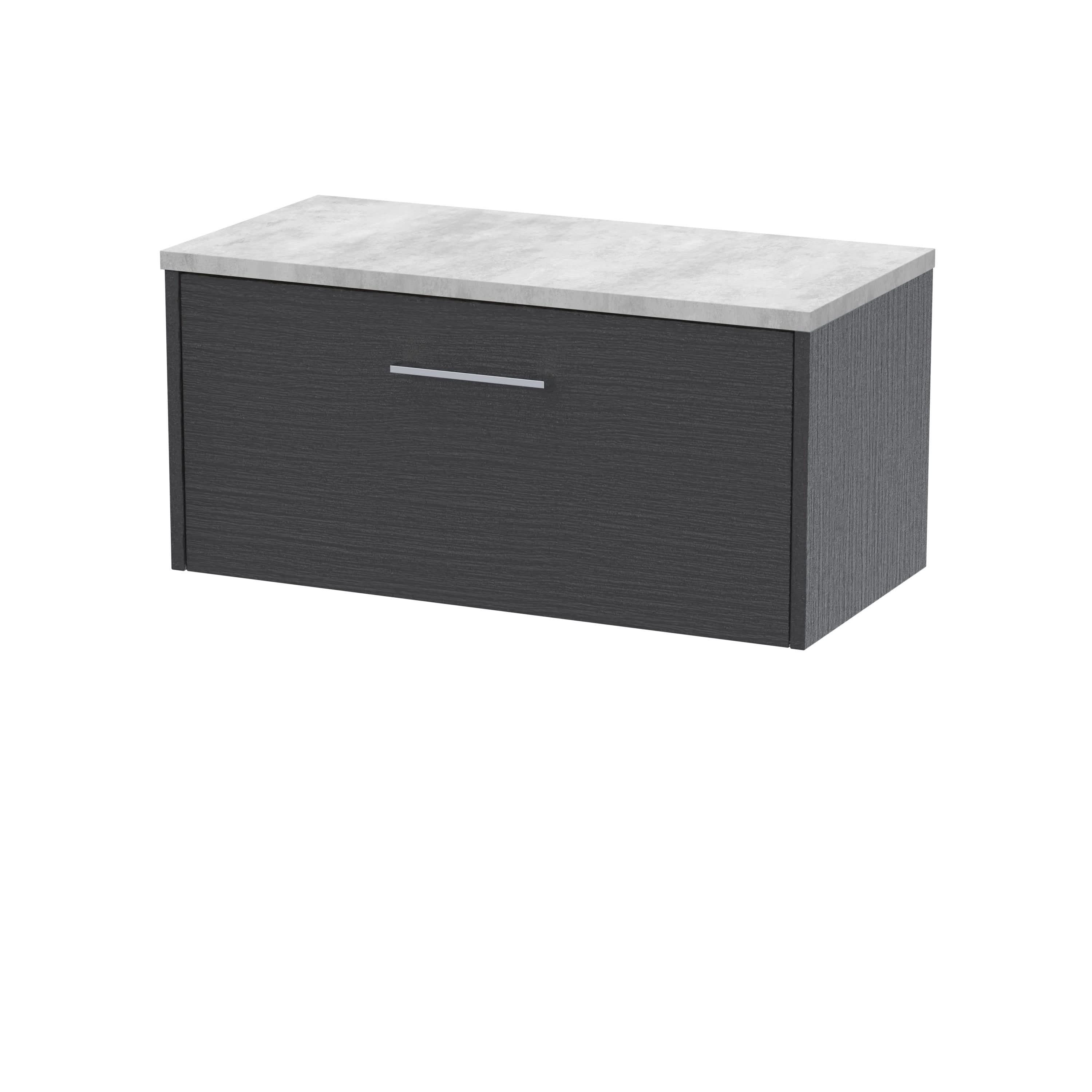 Hudson Reed Juno Wall Hung 1-Drawer Vanity Unit & Bellato Grey Worktop, Countertop Basin Unit in Graphite Grey Woodgrain, 800mm