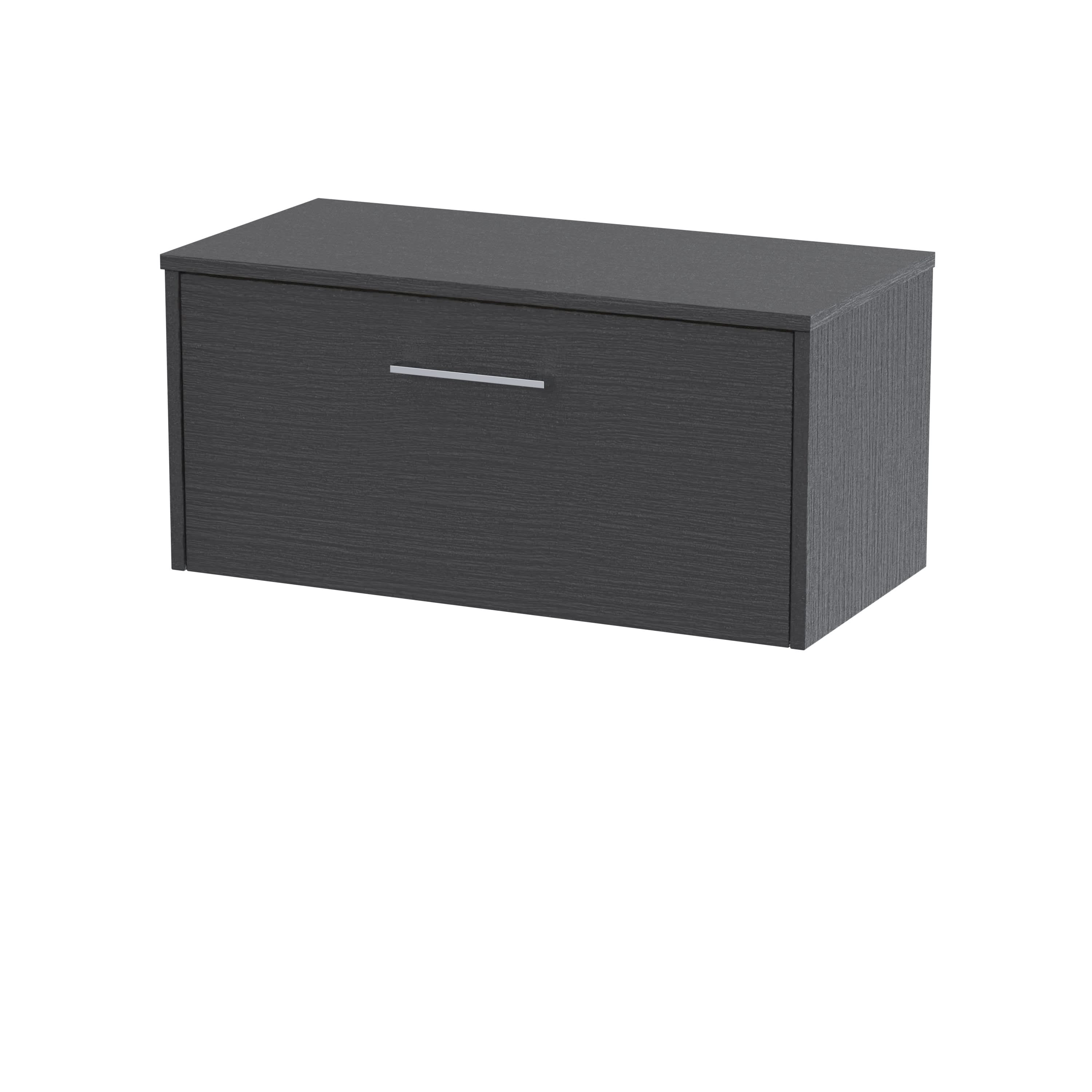 Hudson Reed Juno Wall Hung 1-Drawer Vanity Unit & Black Worktop, Sleek Countertop Basin Unit in Graphite Grey Woodgrain, 800mm