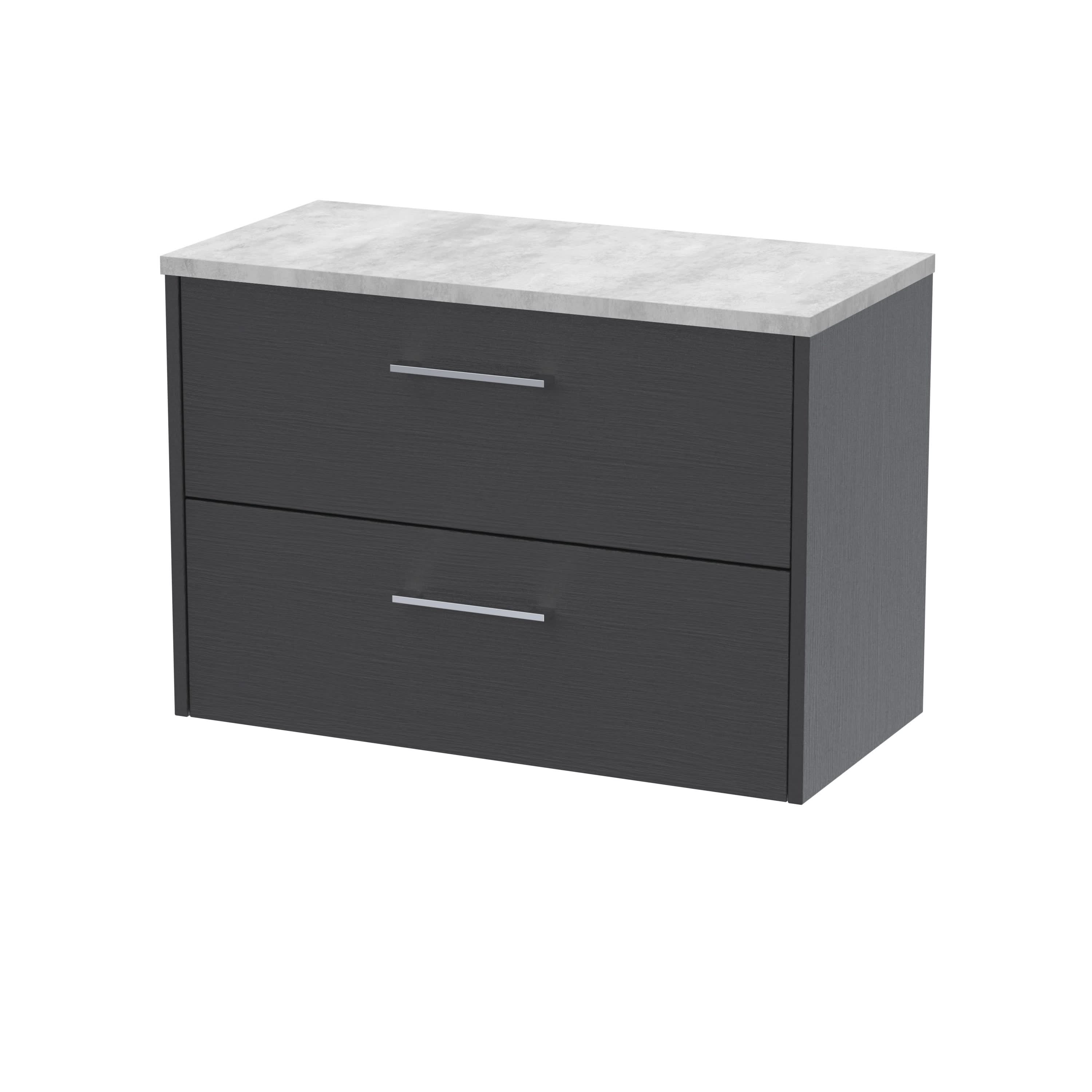Hudson Reed Juno Wall Hung 2-Drawer Vanity Unit & Bellato Grey Worktop, Countertop Basin Unit in Graphite Grey Woodgrain, 800mm