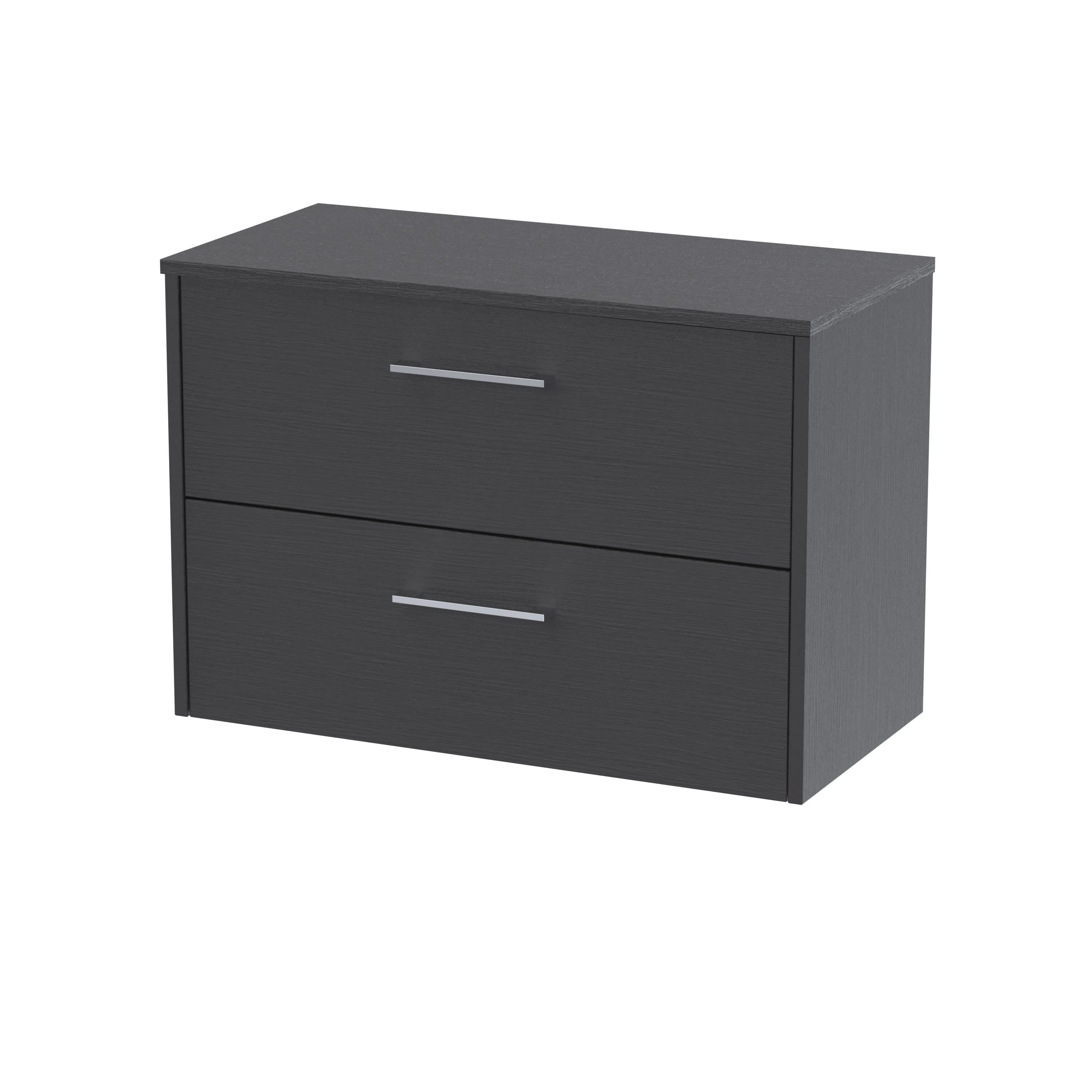Hudson Reed Juno Wall Hung 2-Drawer Vanity Unit & Black Worktop, Sleek Countertop Basin Unit in Graphite Grey Woodgrain, 800mm