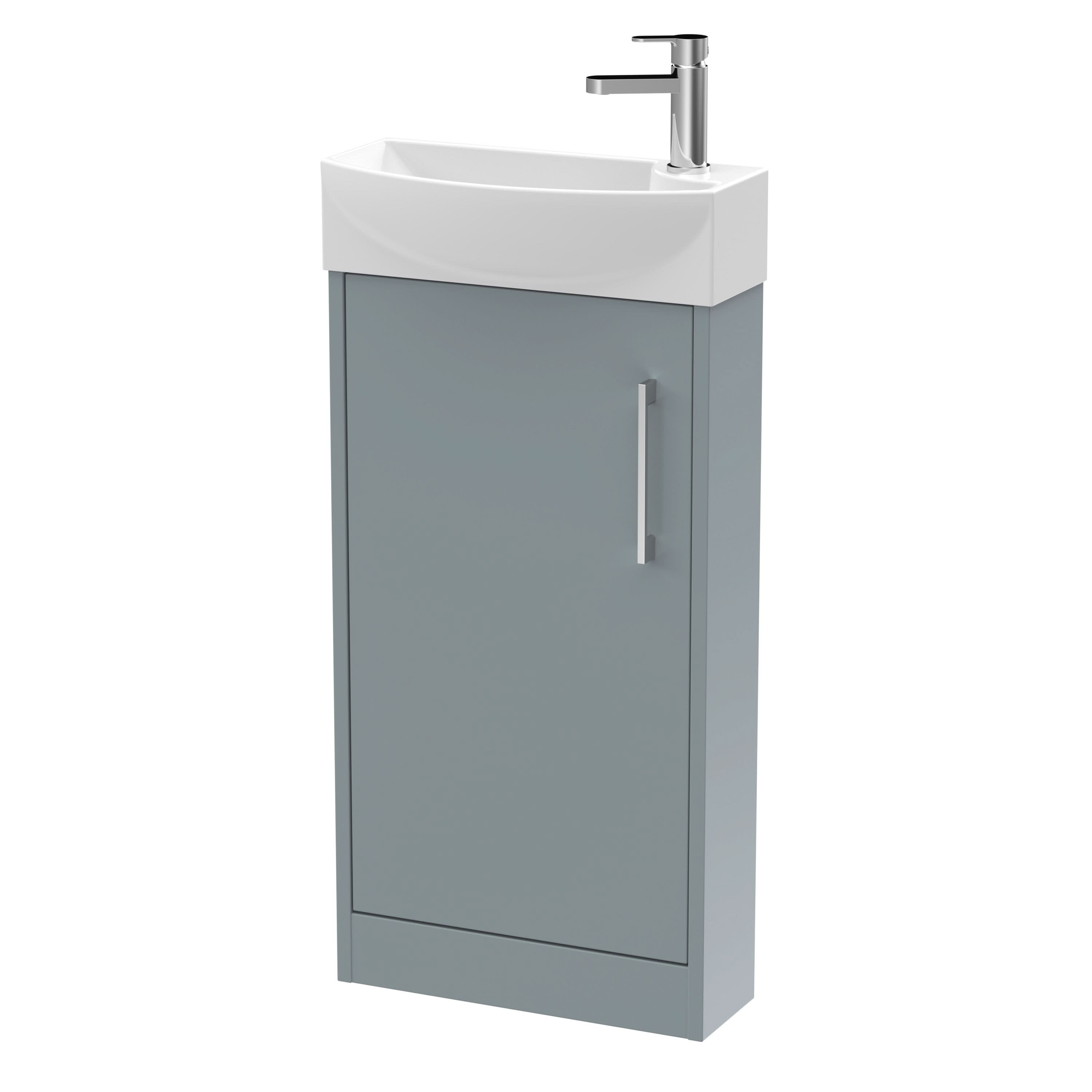 Hudson Reed Juno Compact Floor Standing Single Door Unit and 1 Tap Hole Basin, Left Hand Cloakroom Sink Vanity Unit, Coastal Grey, 440mm