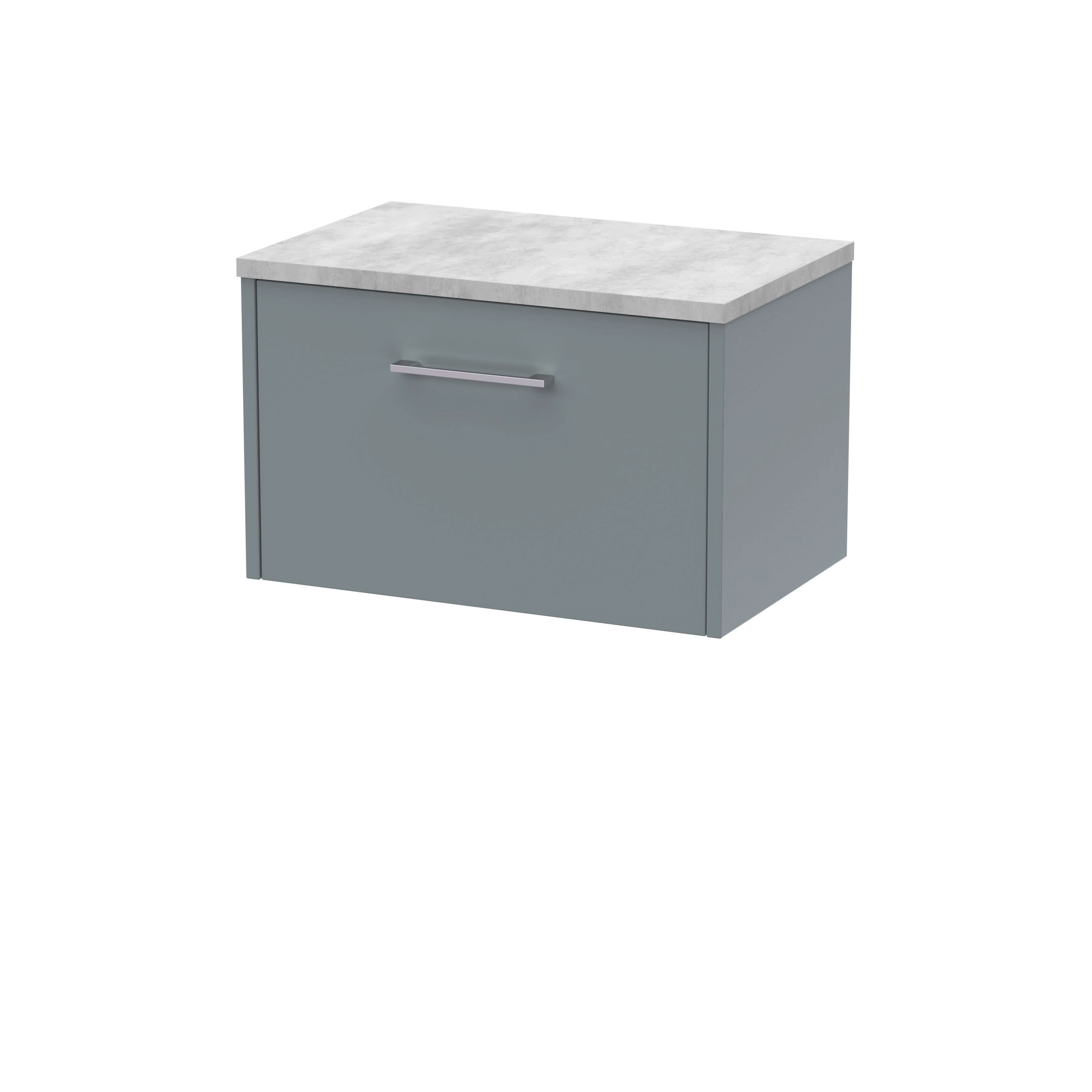 Hudson Reed Juno Wall Hung 1-Drawer Vanity Unit & Bellato Grey Worktop, Stylish Countertop Basin Unit in Coastal Grey, 600mm