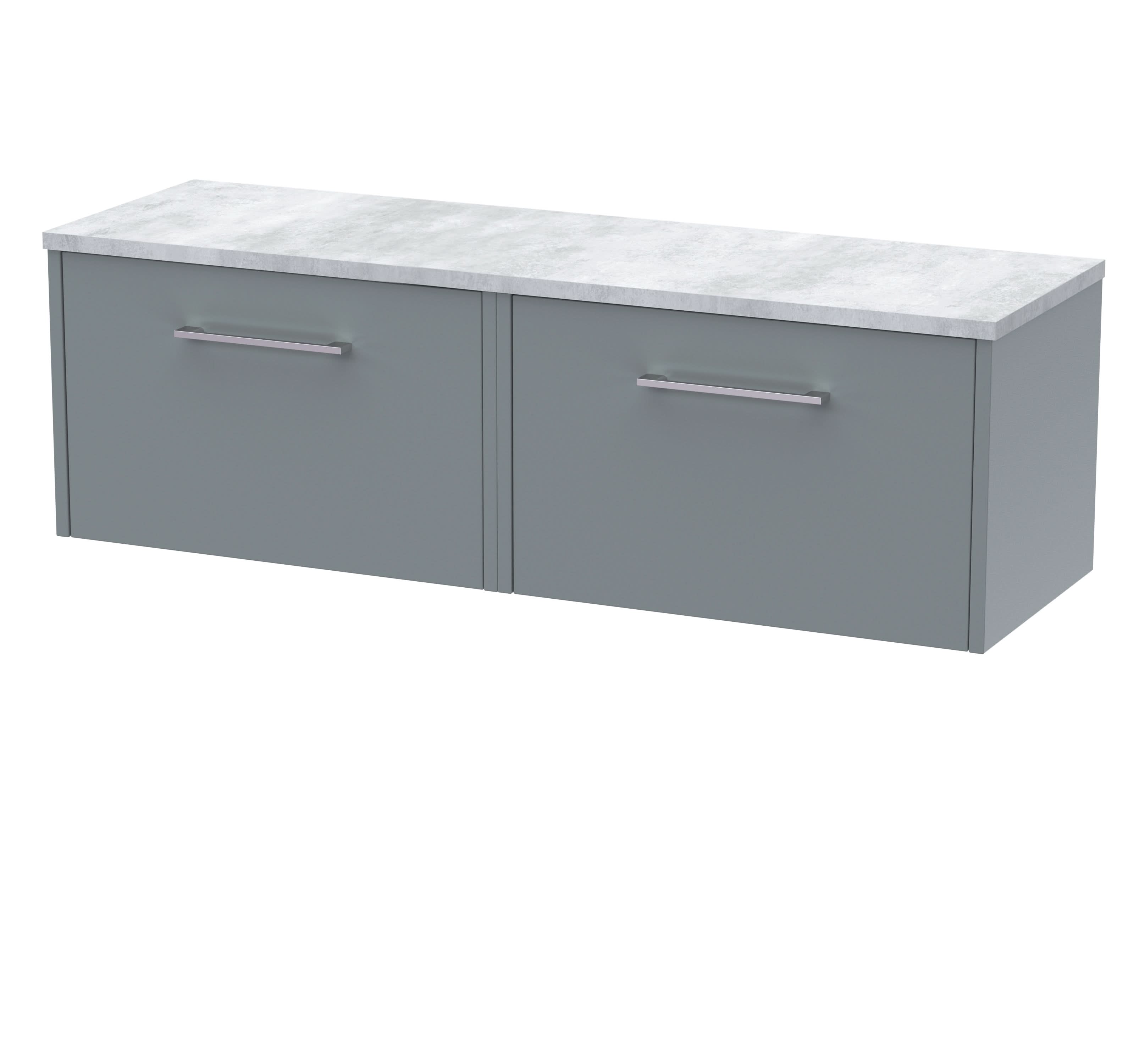 Hudson Reed Juno Wall Hung 2-Drawer Vanity Unit & Bellato Grey Worktop, Stylish Countertop Basin Unit in Coastal Grey, 1200mm