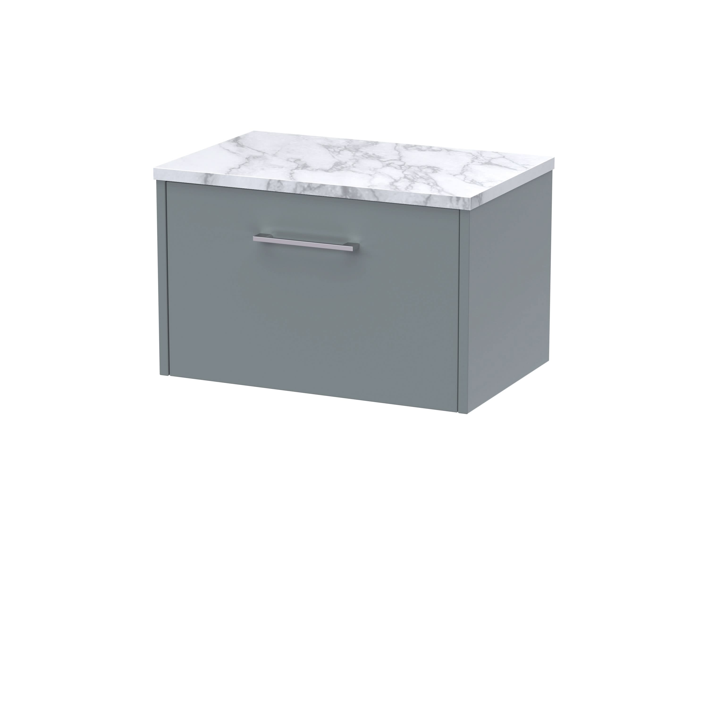 Hudson Reed Juno Wall Hung 1-Drawer Vanity Unit & Carrera Marble Worktop, Stylish Countertop Basin Unit in Coastal Grey, 600mm