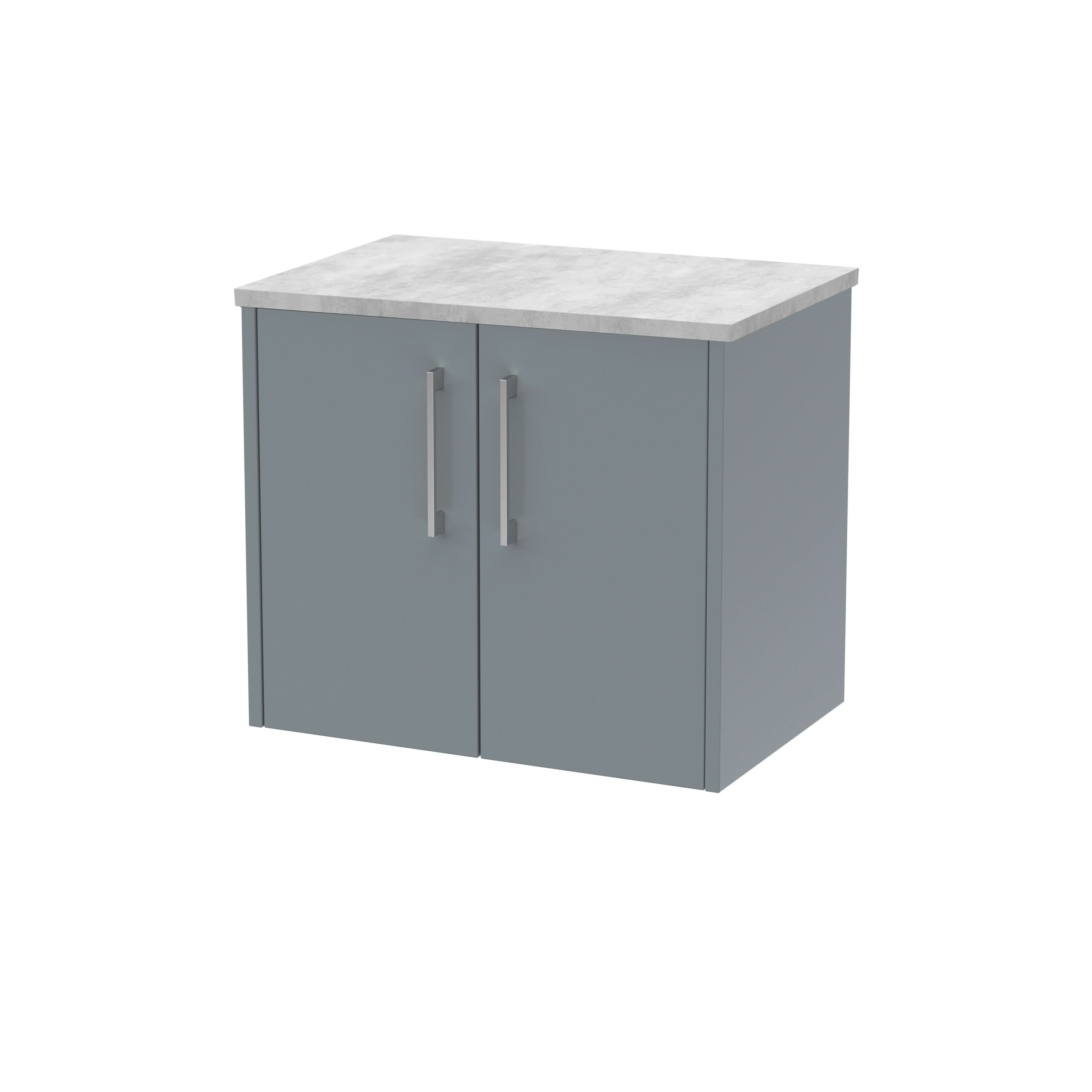 Hudson Reed Juno Wall Hung 2-Door Vanity Unit & Bellato Grey Worktop, Stylish Countertop Basin Unit in Coastal Grey, 600mm