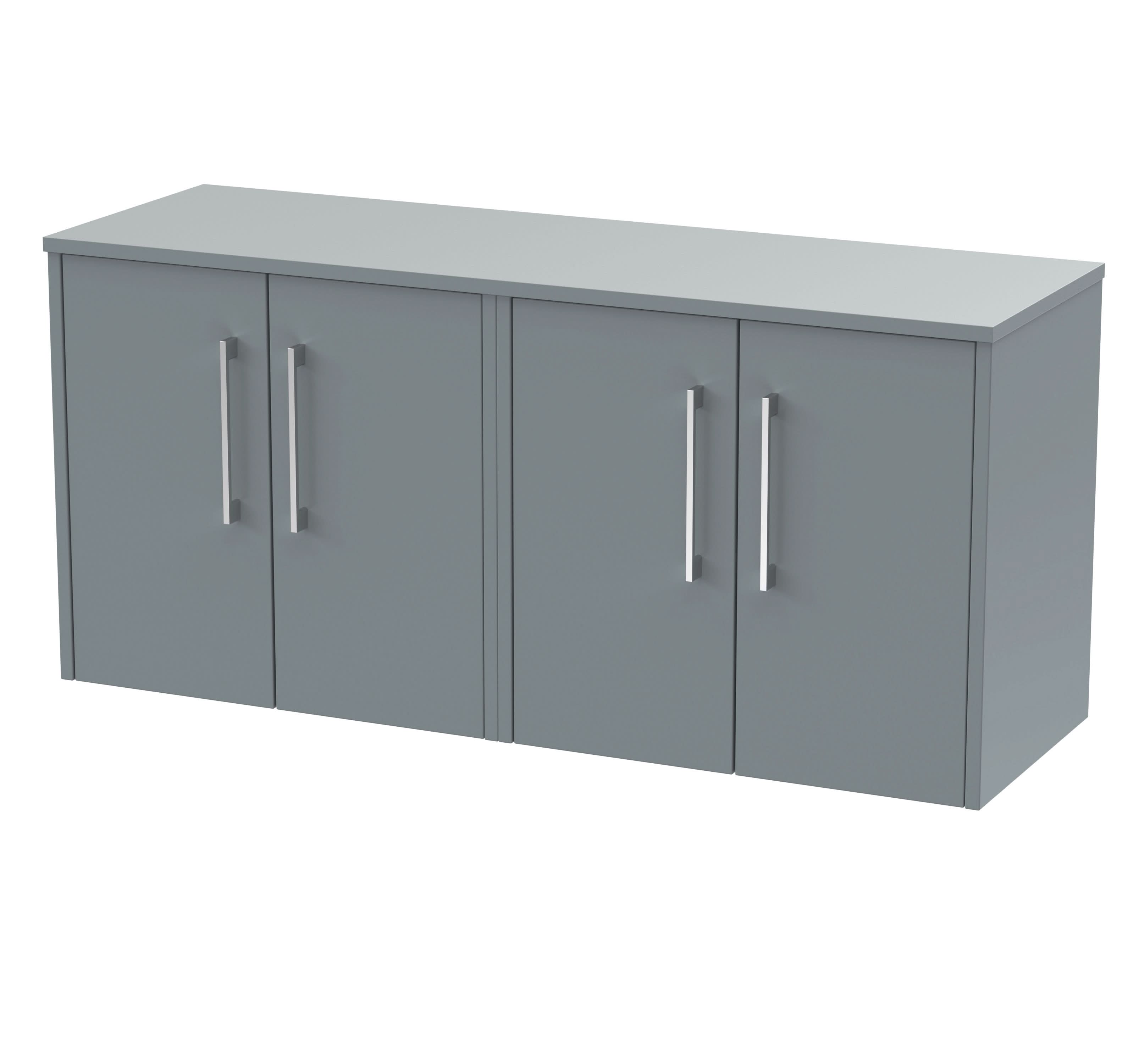 Hudson Reed Juno Wall Hung 4-Door Vanity Unit & Coastal Grey Worktop, Stylish Countertop Basin Unit in Coastal Grey, 1200mm