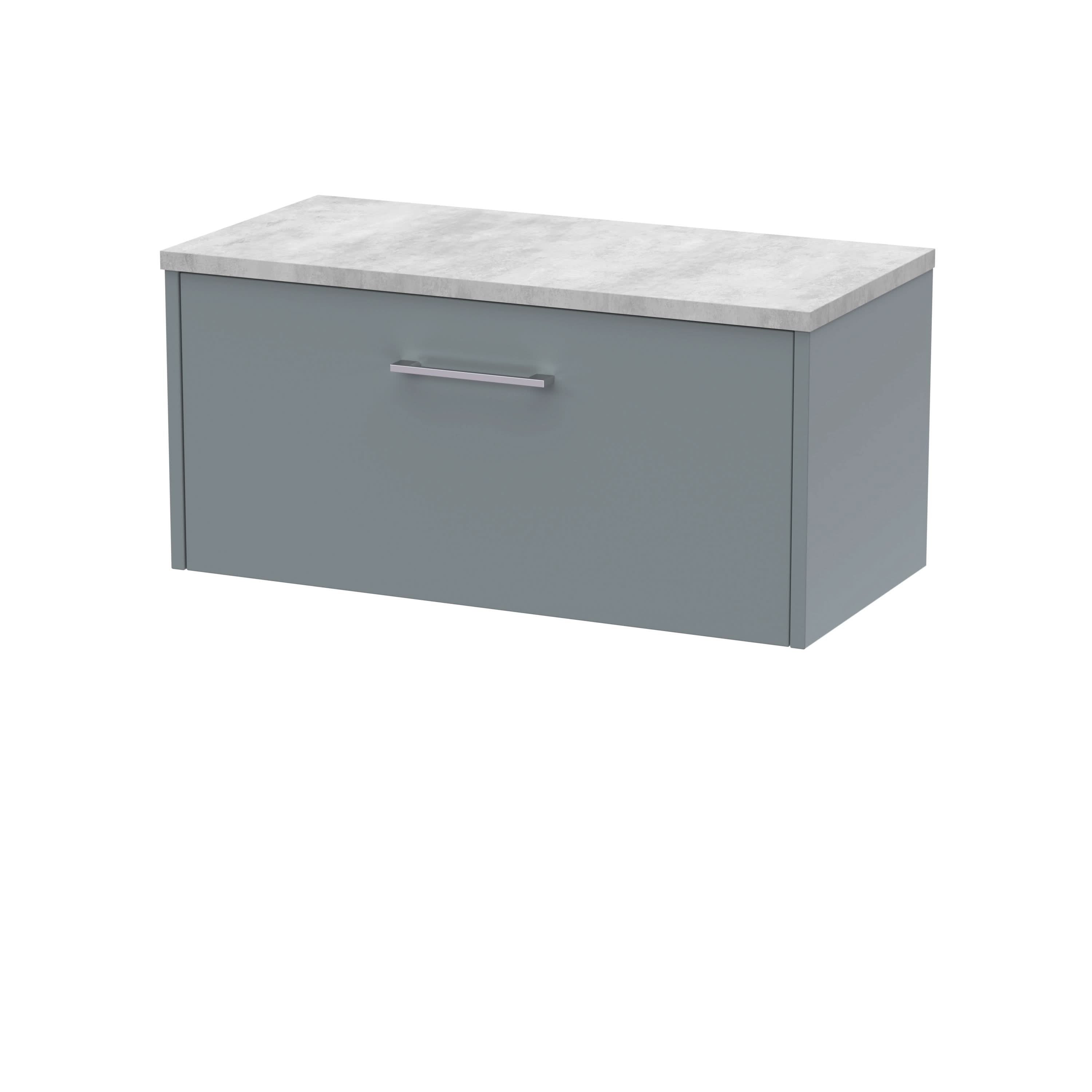 Hudson Reed Juno Wall Hung 1-Drawer Vanity Unit & Bellato Grey Worktop, Stylish Countertop Basin Unit in Coastal Grey, 800mm