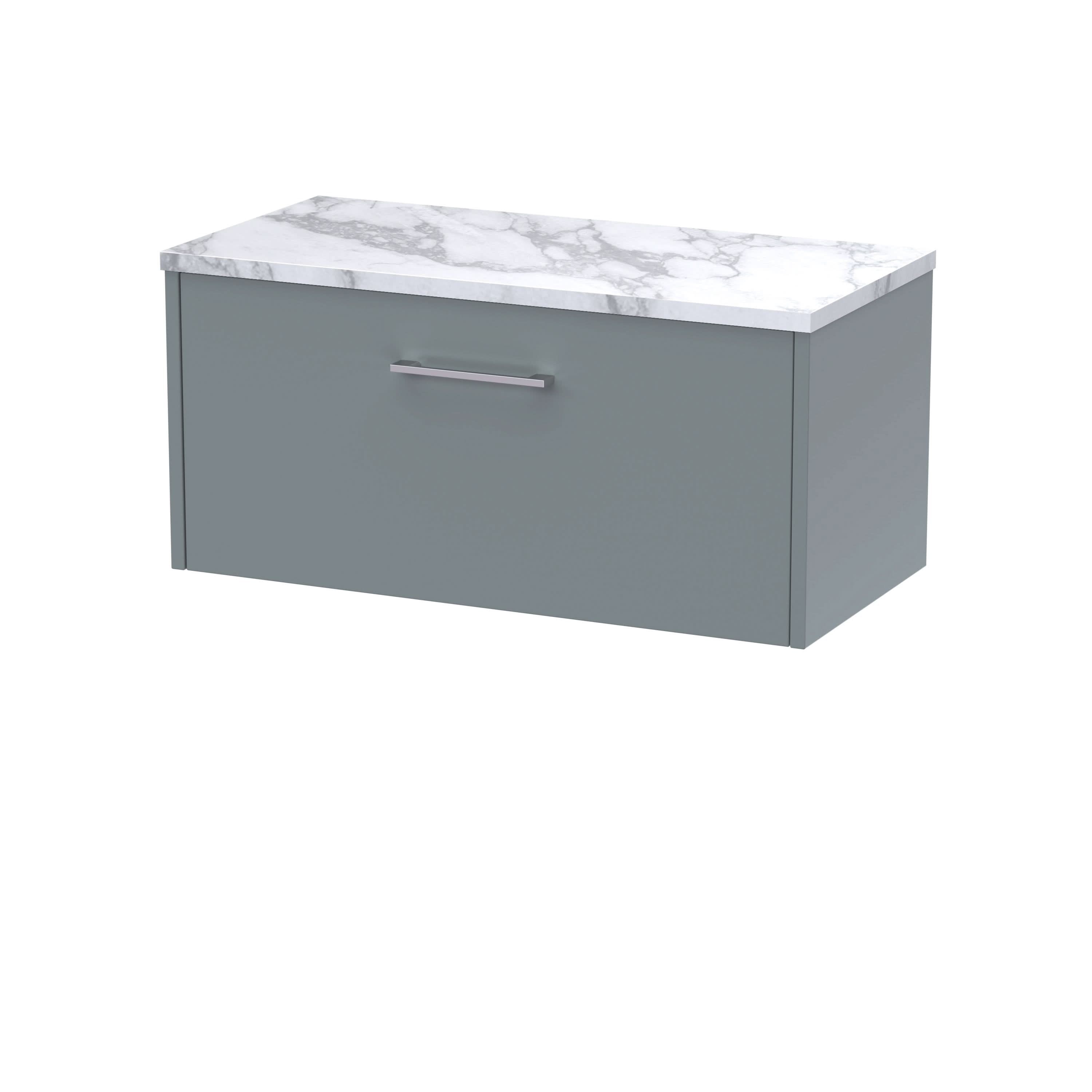 Hudson Reed Juno Wall Hung 1-Drawer Vanity Unit & Carrera Marble Worktop, Stylish Countertop Basin Unit in Coastal Grey, 800mm