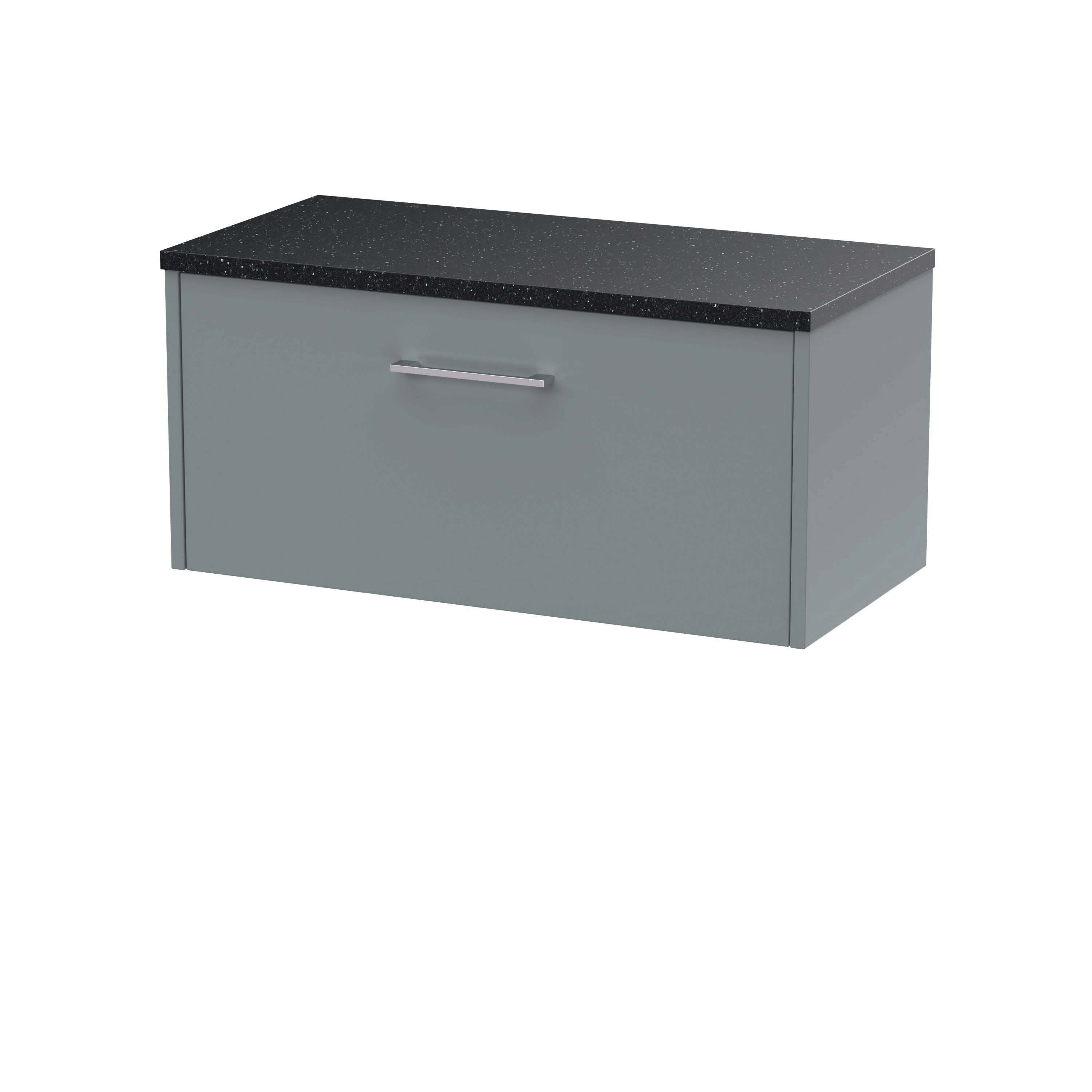 Hudson Reed Juno Wall Hung 1-Drawer Vanity Unit & Black Worktop, Stylish Countertop Basin Unit in Coastal Grey, 800mm