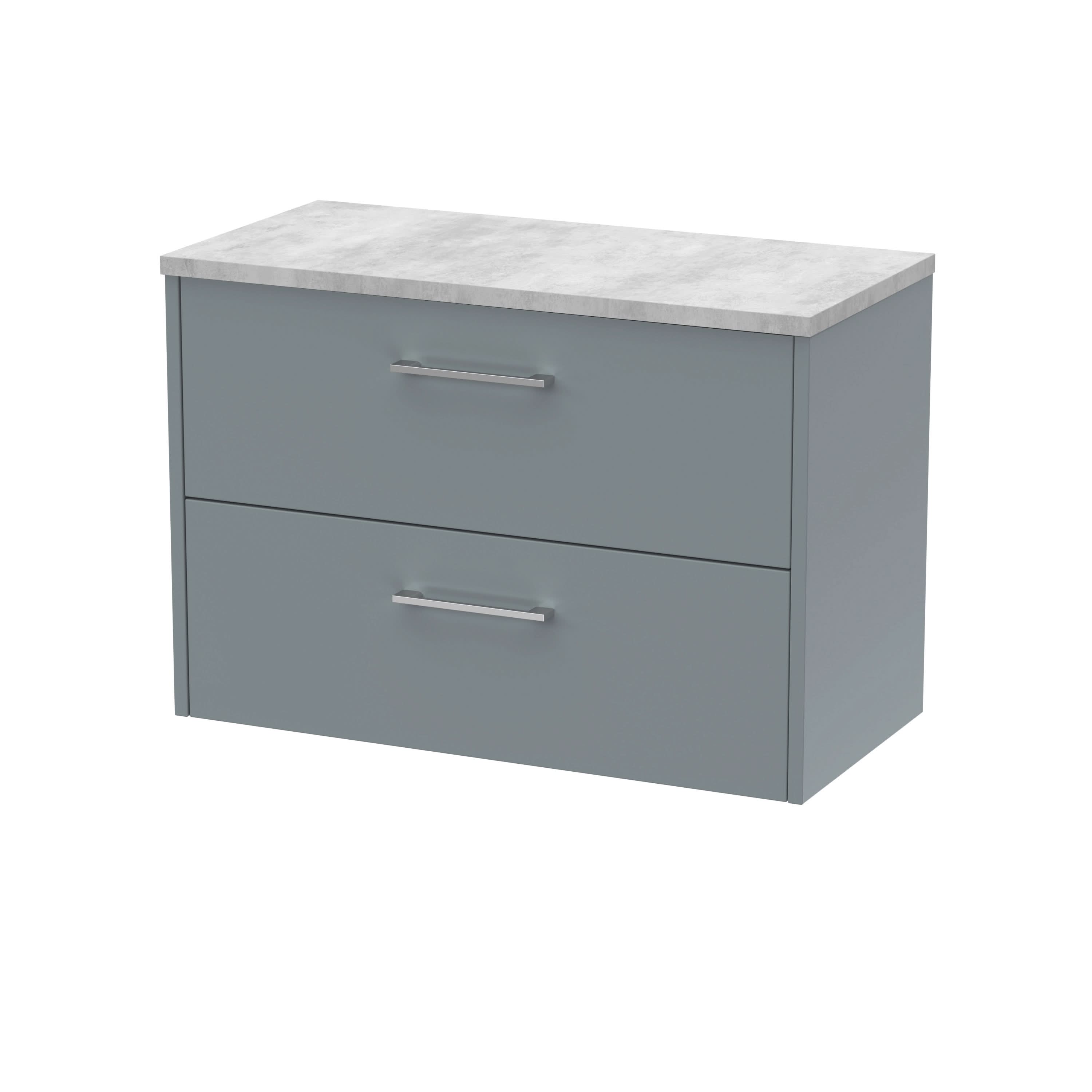 Hudson Reed Juno Wall Hung 2-Drawer Vanity Unit & Bellato Grey Worktop, Stylish Countertop Basin Unit in Coastal Grey, 800mm