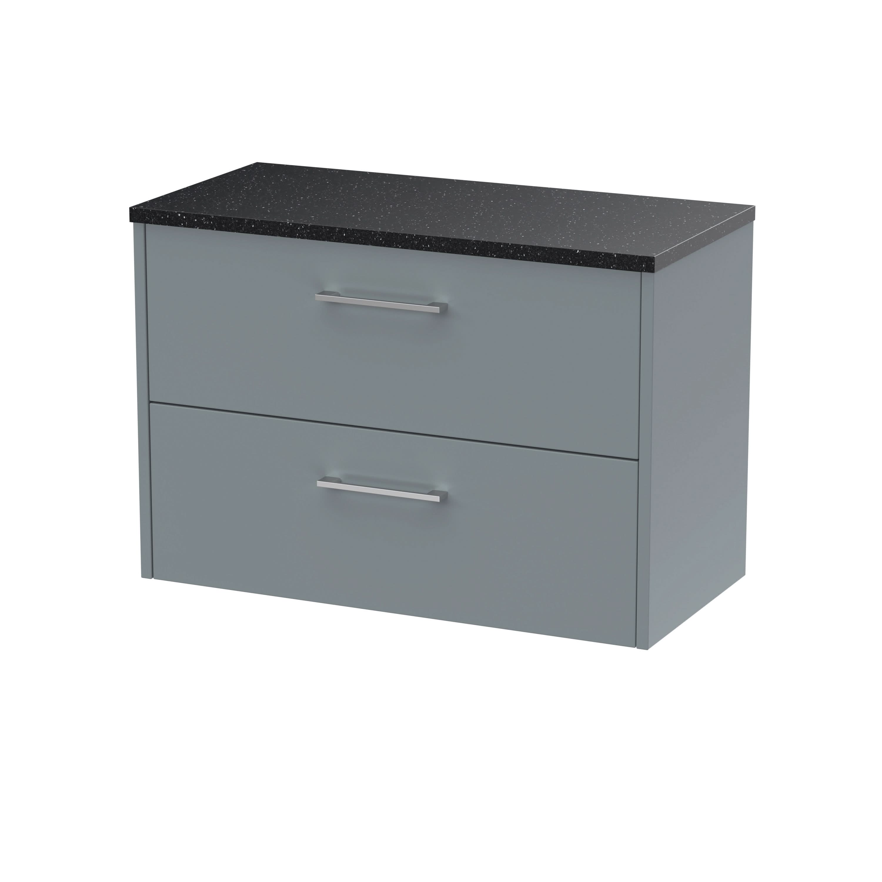 Hudson Reed Juno Wall Hung 2-Drawer Vanity Unit & Black Worktop, Stylish Countertop Basin Unit in Coastal Grey, 800mm