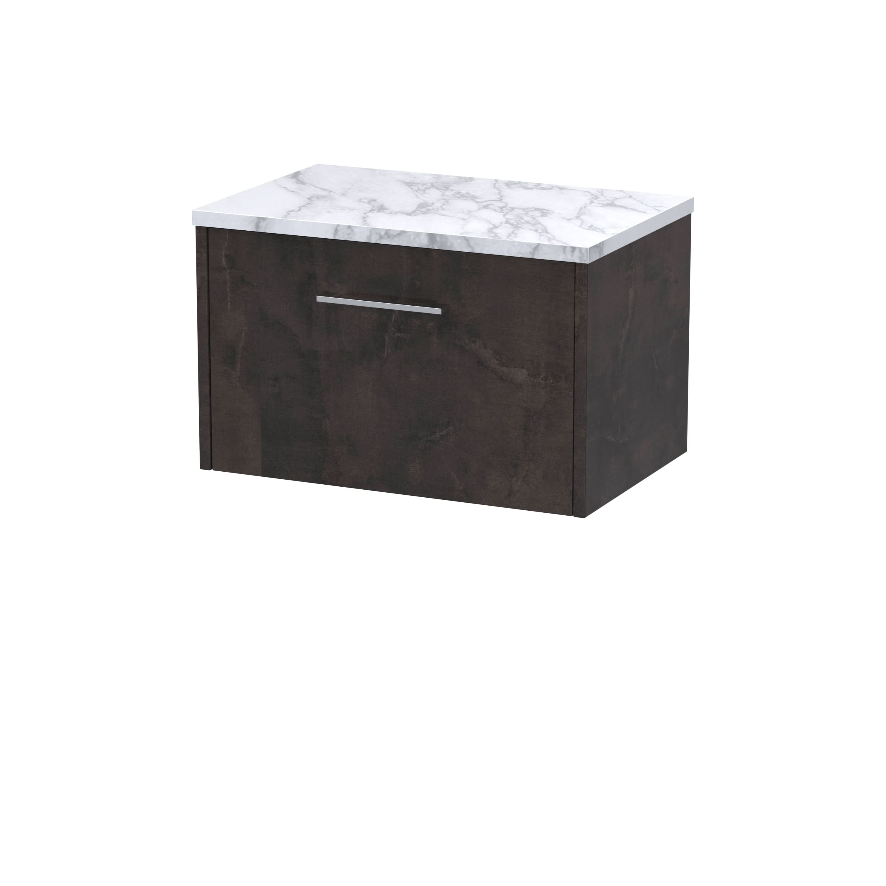 Hudson Reed Juno Wall Hung 2-Drawer Vanity Unit & Carrera Marble Worktop, Countertop Basin Unit in Metallic Slate, 1200mm