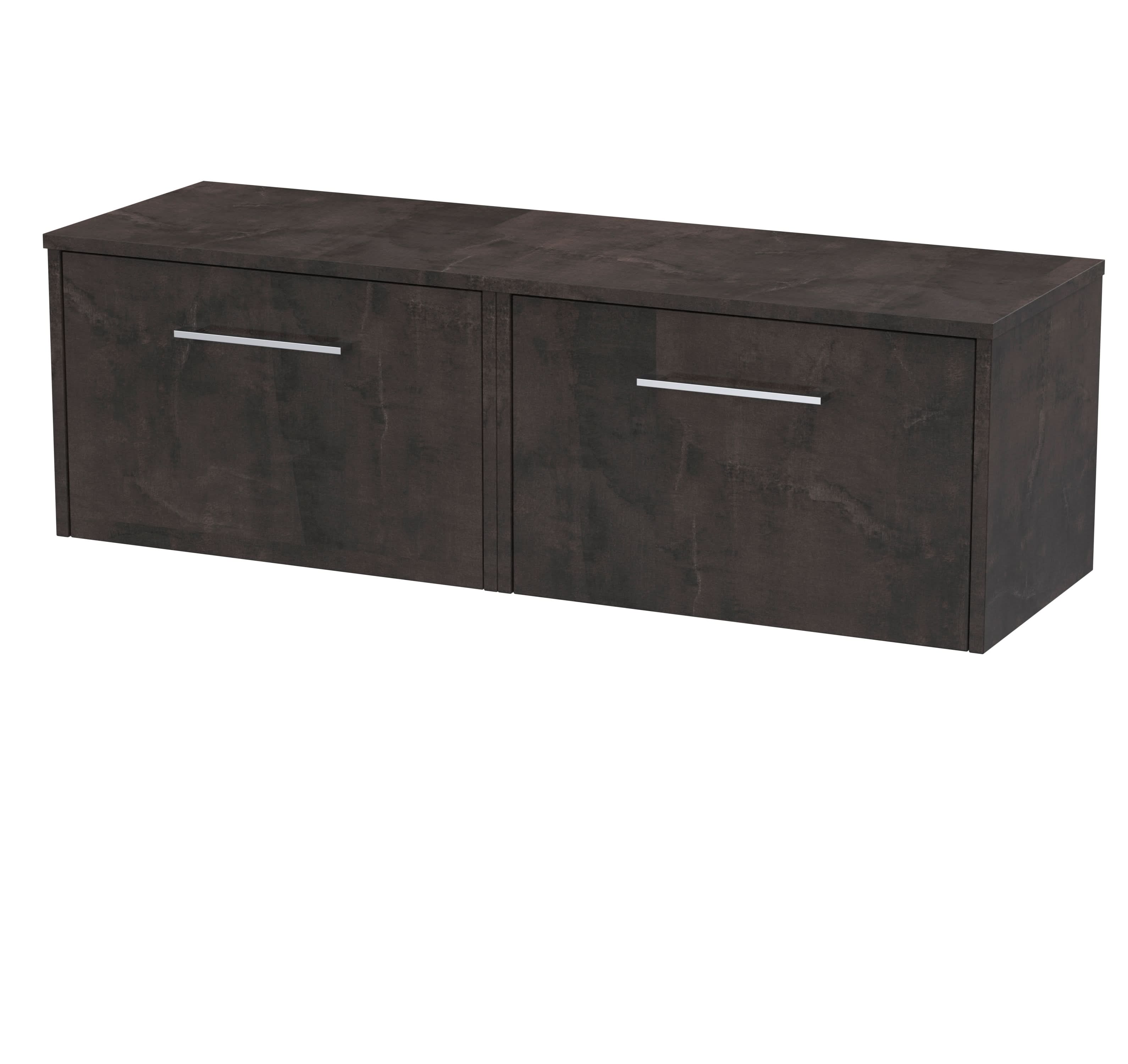 Hudson Reed Juno Wall Hung 2-Drawer Vanity Unit & Metallic Slate Worktop, Countertop Basin Unit in Metallic Slate, 1200mm