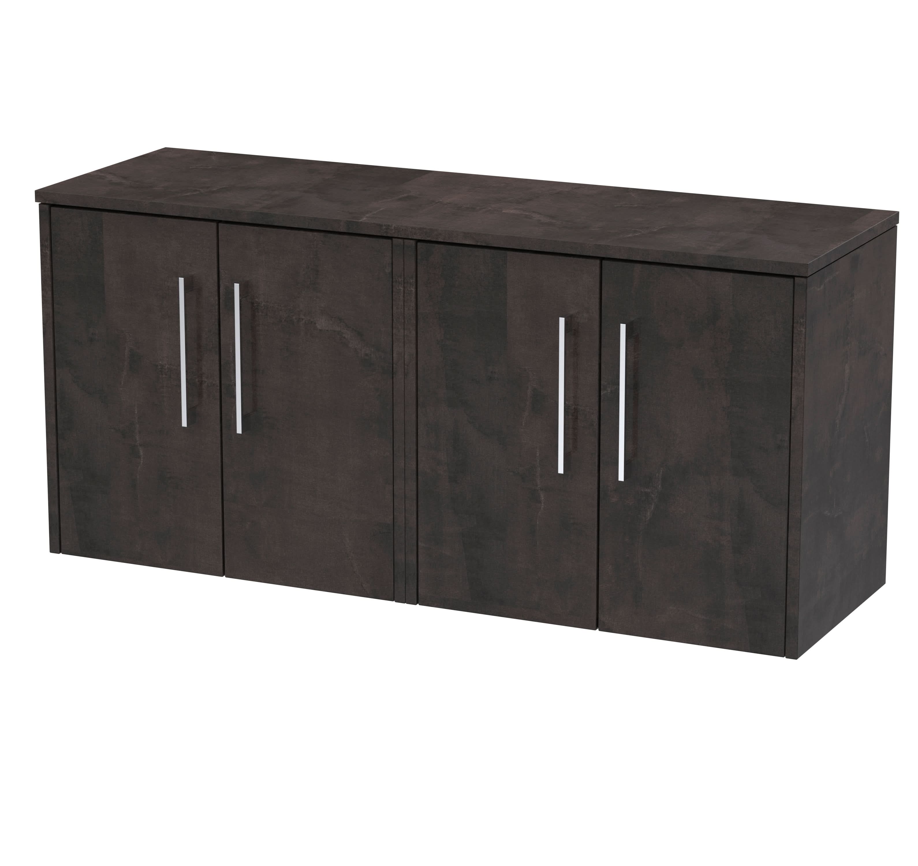 Hudson Reed Juno Wall Hung 4-Door Vanity Unit & Metallic Slate Worktop, Countertop Basin Unit in Metallic Slate, 1200mm