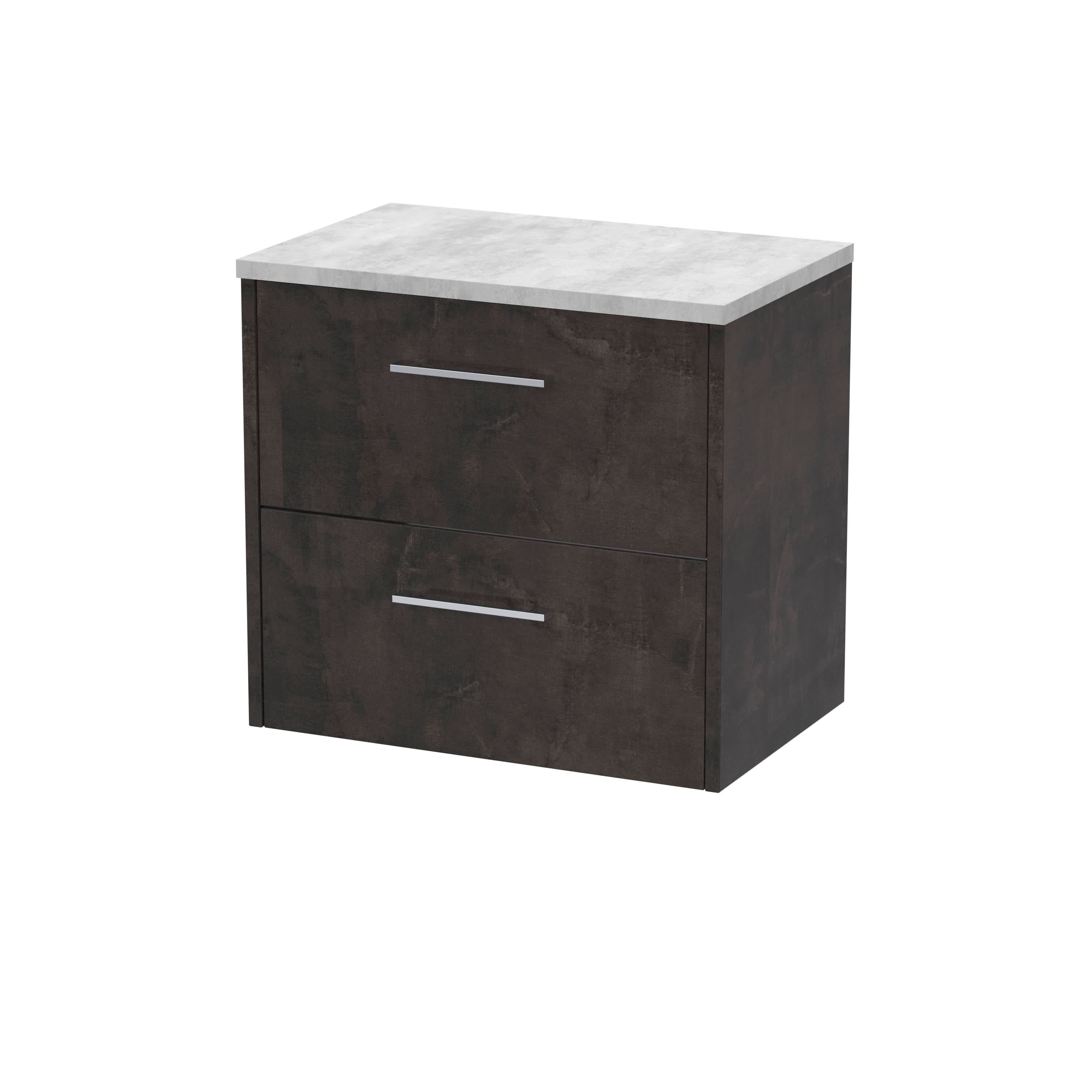 Hudson Reed Juno Wall Hung 2-Drawer Vanity Unit & Bellato Grey Worktop, Countertop Basin Unit in Metallic Slate, 600mm
