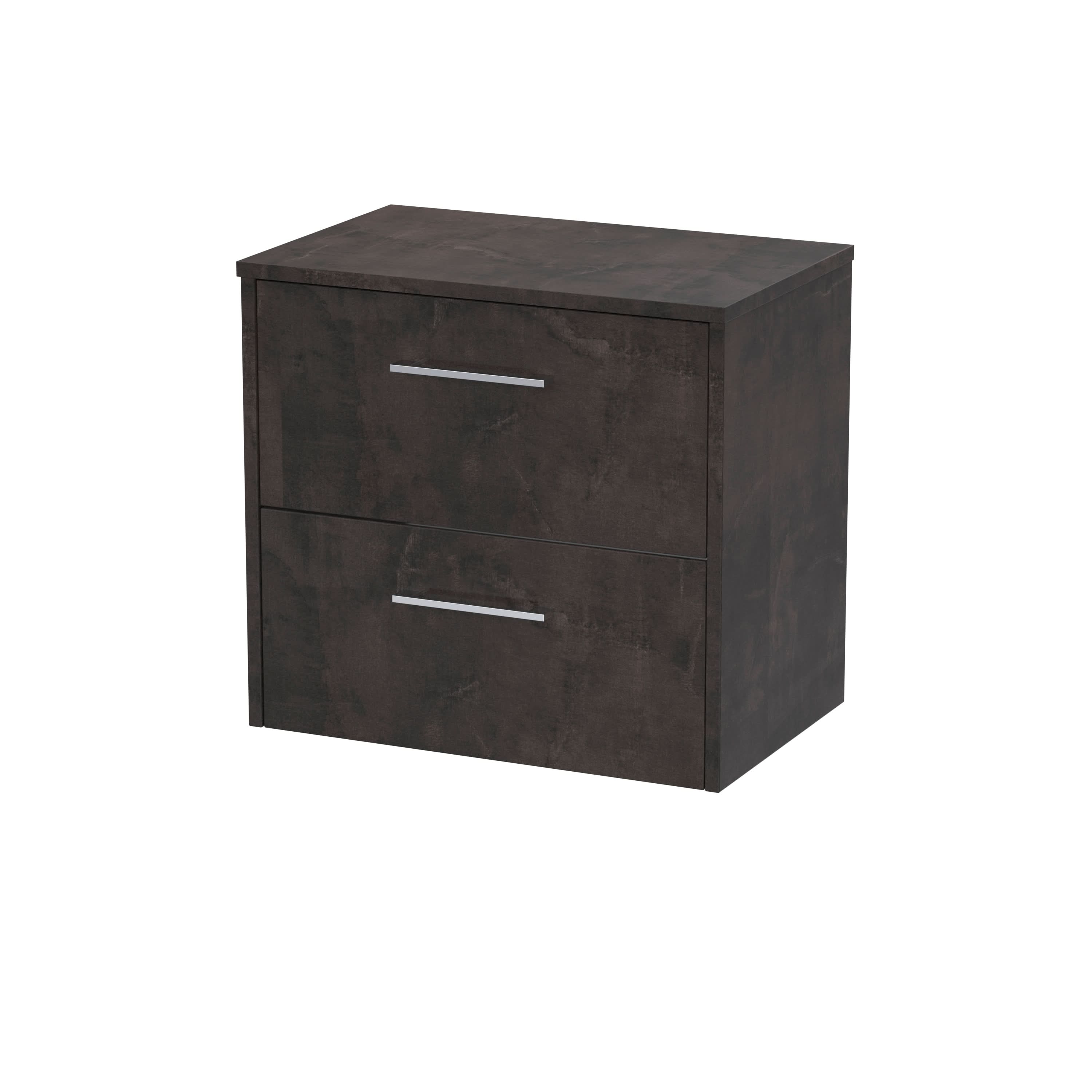 Hudson Reed Juno Wall Hung 2-Drawer Vanity Unit & Metallic Slate Worktop, Countertop Basin Unit in Metallic Slate, 600mm