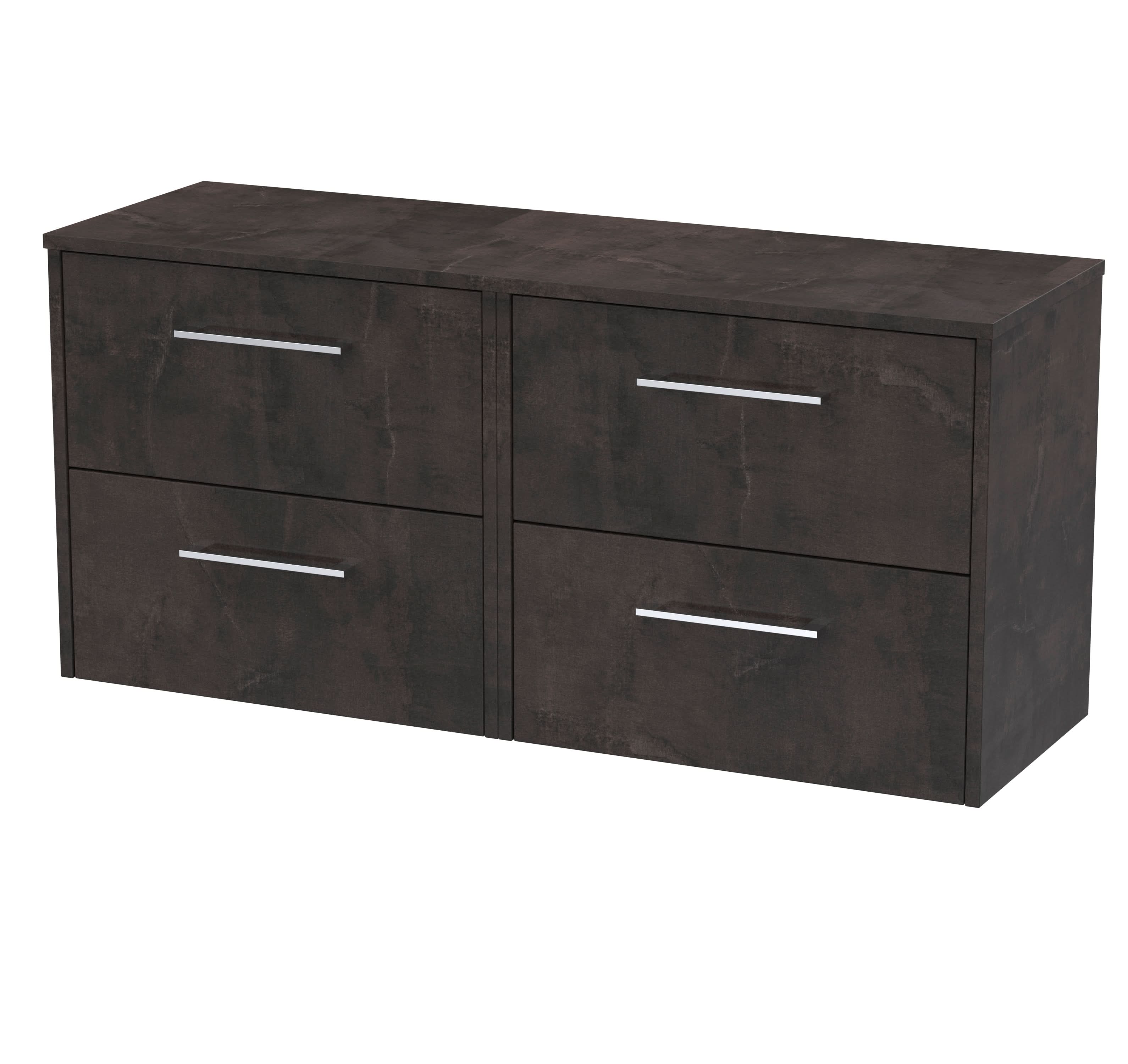 Hudson Reed Juno Wall Hung 4-Drawer Vanity Unit & Metallic Slate Worktop, Countertop Basin Unit in Metallic Slate, 1200mm