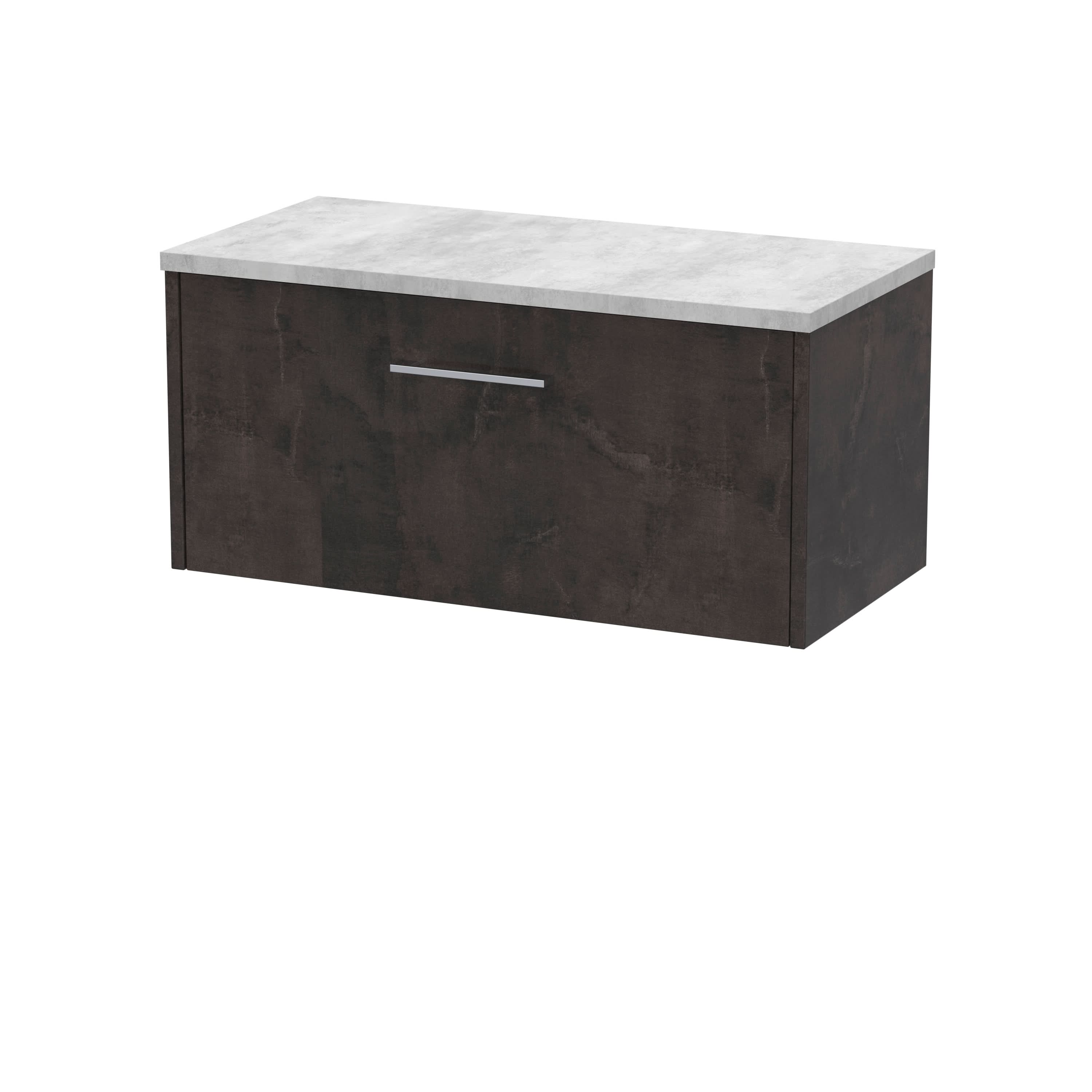 Hudson Reed Juno Wall Hung 1-Drawer Vanity Unit & Bellato Grey Worktop, Countertop Basin Unit in Metallic Slate, 800mm