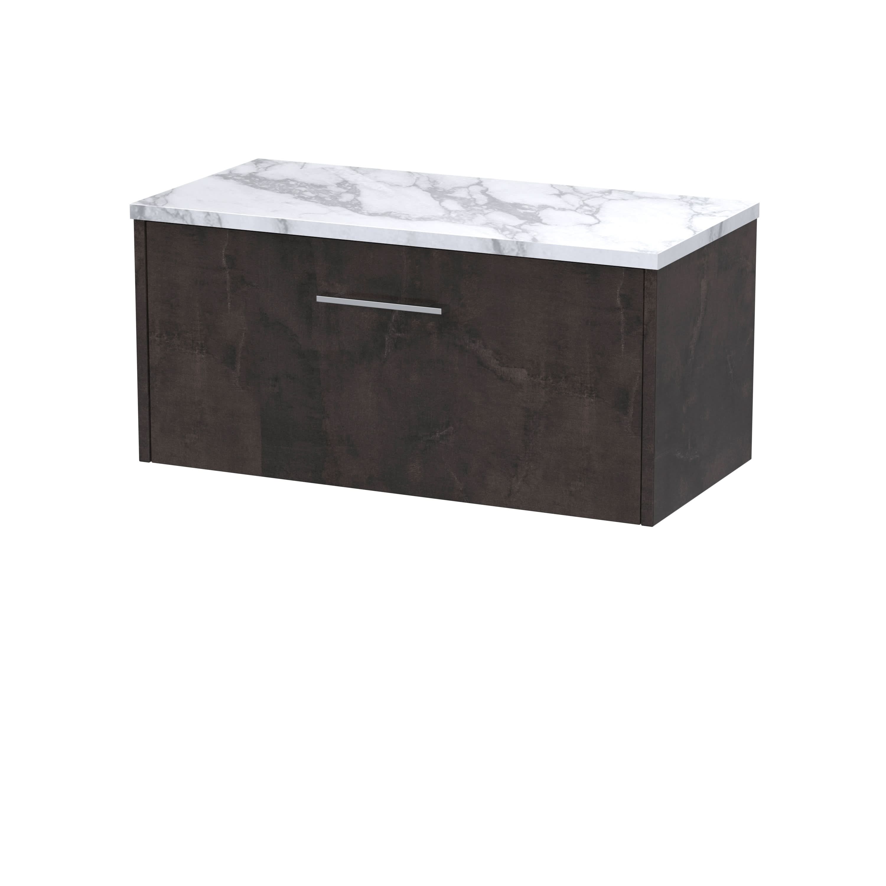 Hudson Reed Juno Wall Hung 1-Drawer Vanity Unit & Carrera Marble Worktop, Countertop Basin Unit in Metallic Slate, 800mm