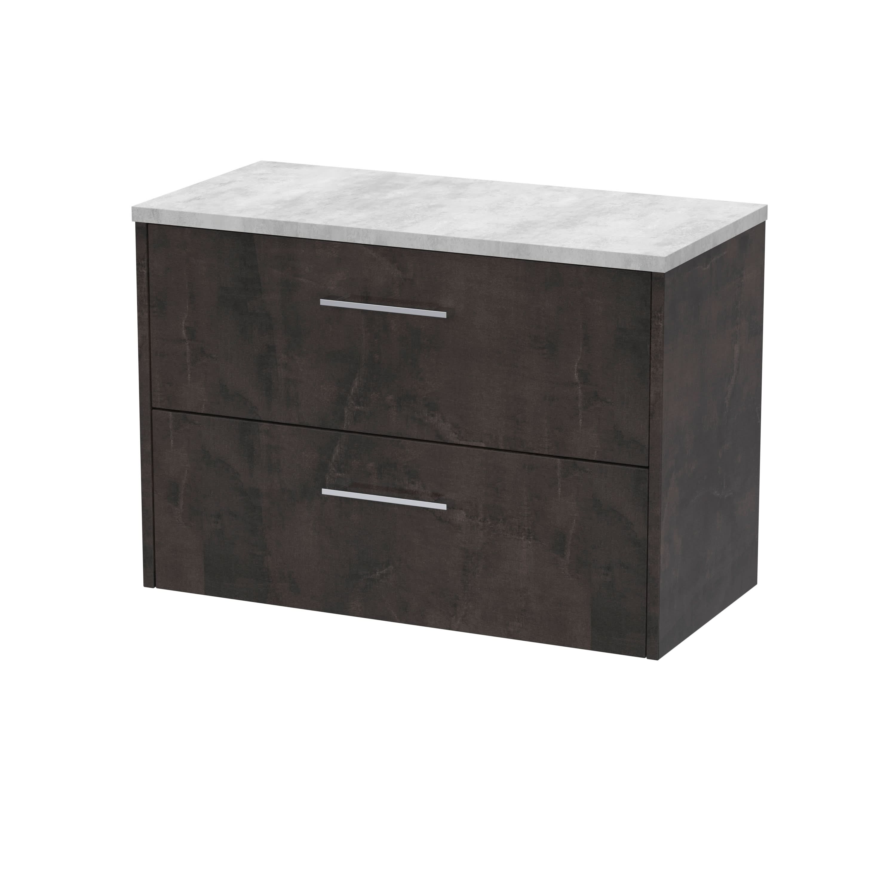 Hudson Reed Juno Wall Hung 2-Drawer Vanity Unit & Bellato Grey Worktop, Countertop Basin Unit in Metallic Slate, 800mm
