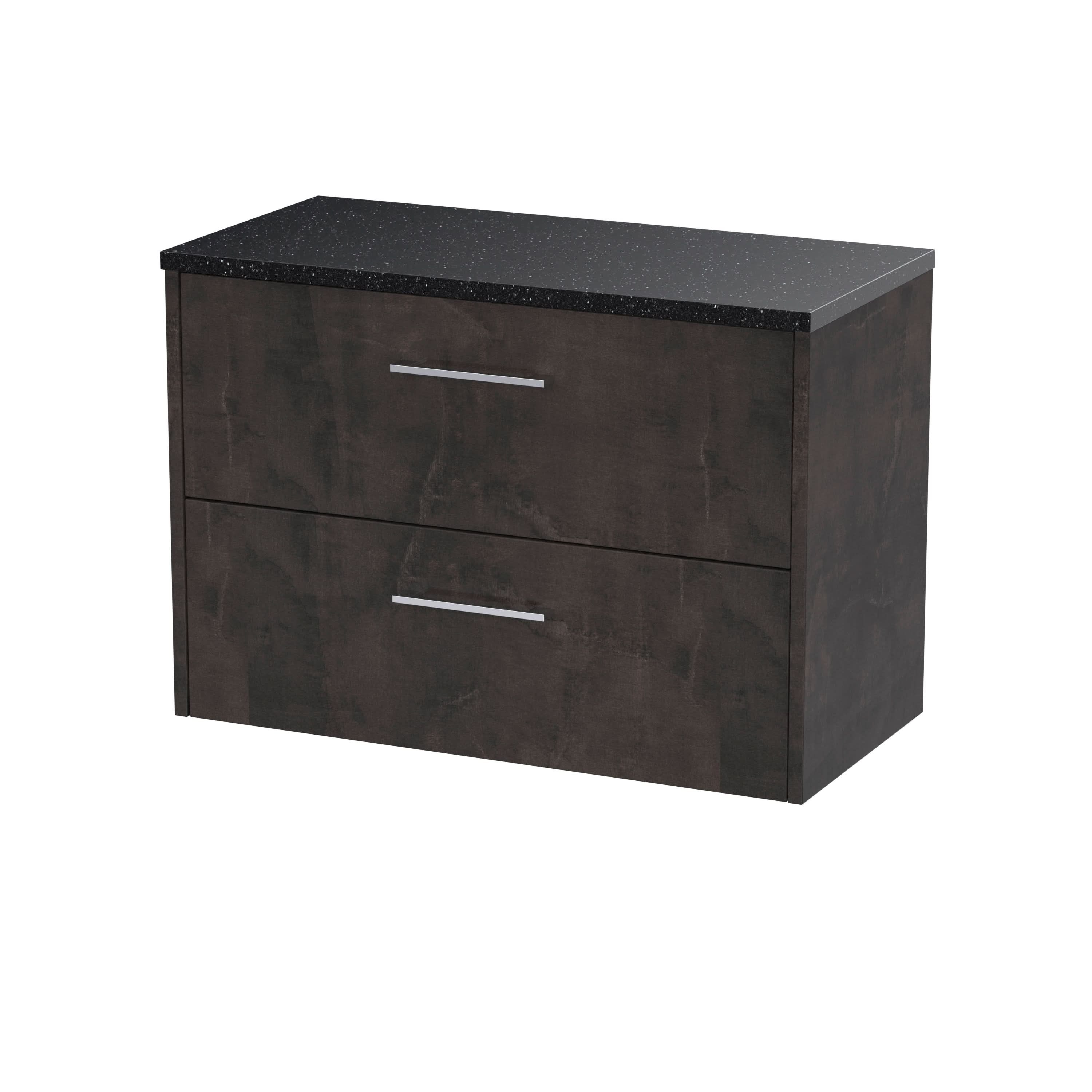 Hudson Reed Juno Wall Hung 2-Drawer Vanity Unit & Black Worktop, Countertop Basin Unit in Metallic Slate, 800mm