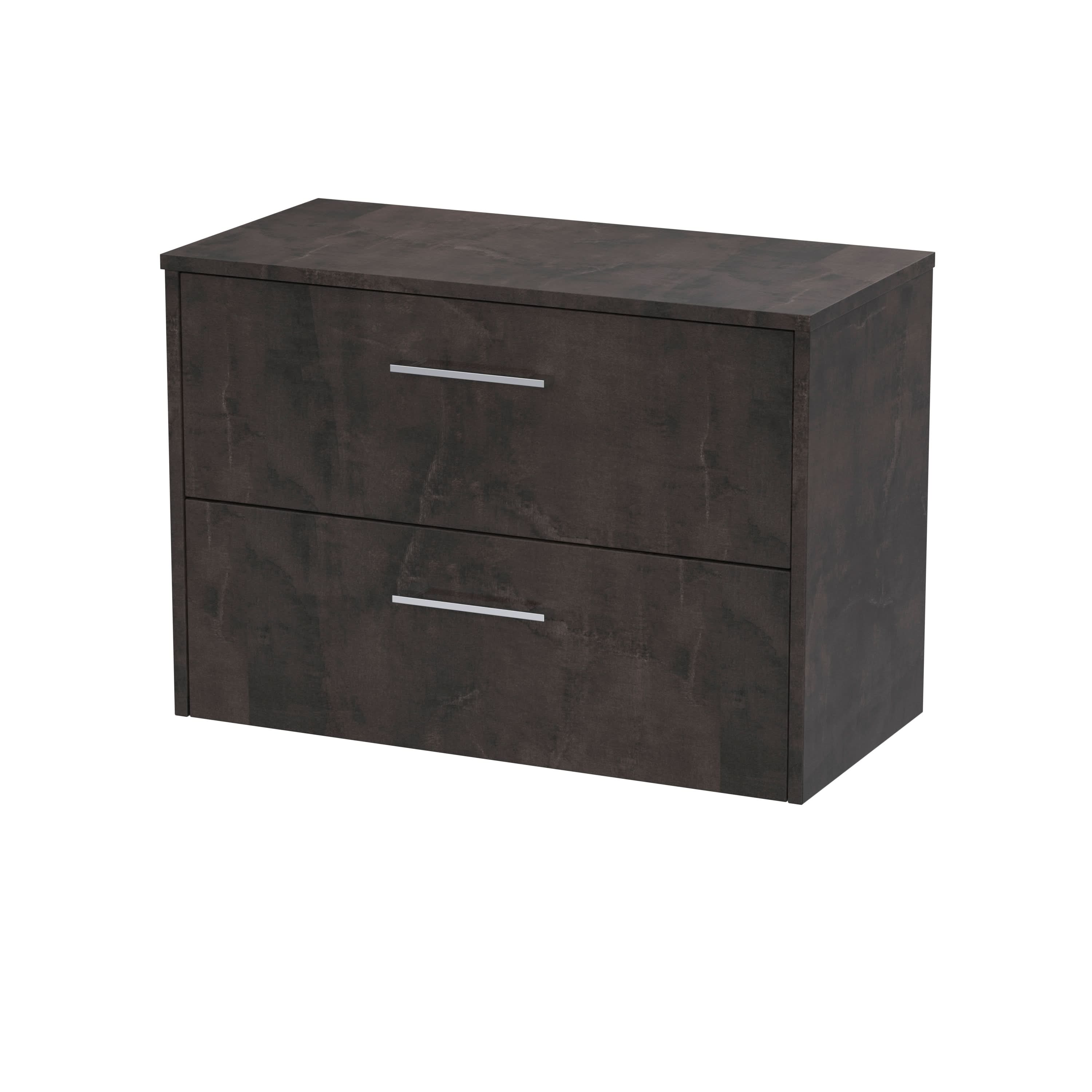 Hudson Reed Juno Wall Hung 2-Drawer Vanity Unit & Metallic Slate Worktop, Countertop Basin Unit in Metallic Slate, 800mm
