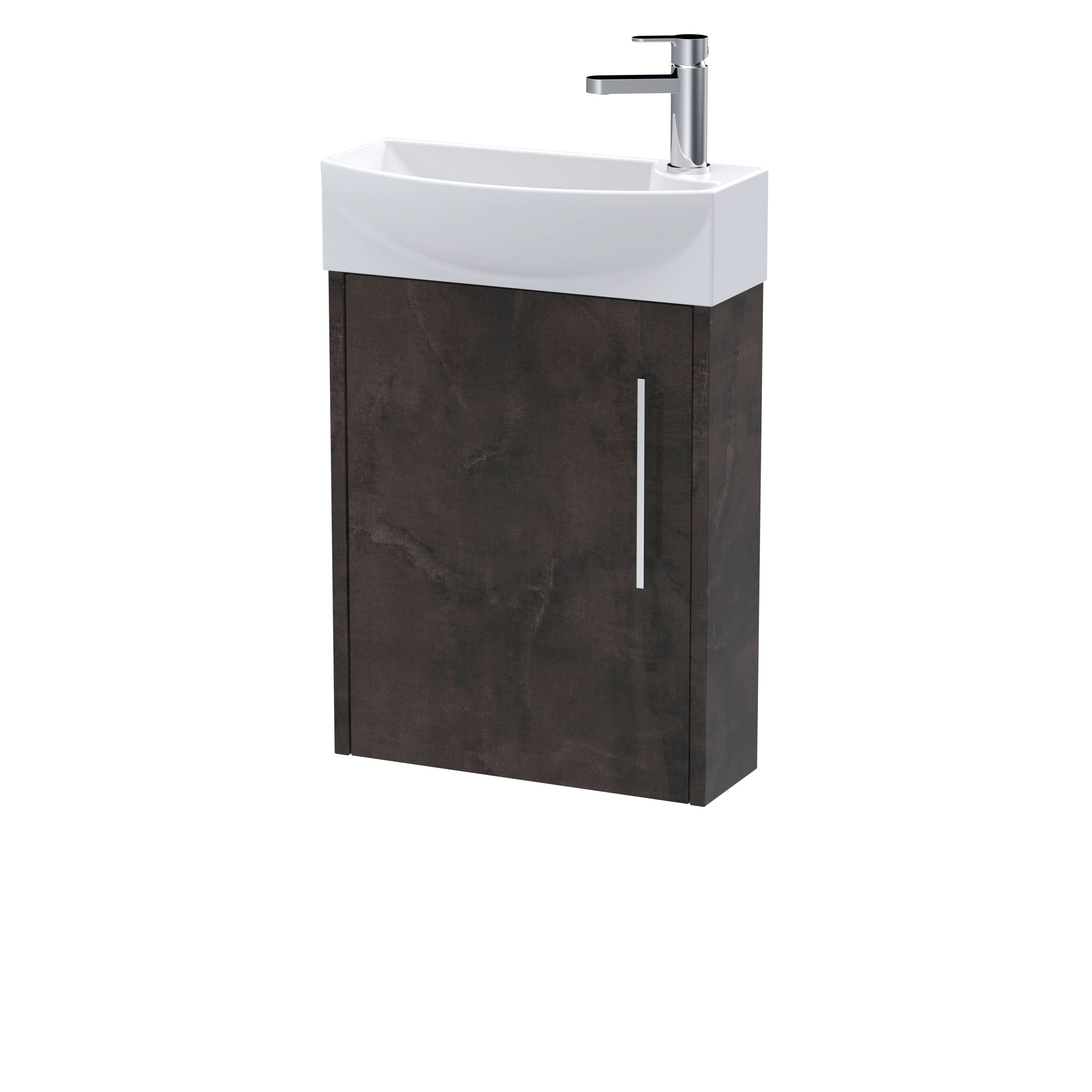 Hudson Reed Juno Compact Wall Hung Single Door Unit and 1 Tap Hole Basin, Left Hand Cloakroom Sink Vanity Unit, Metallic Slate, 440mm