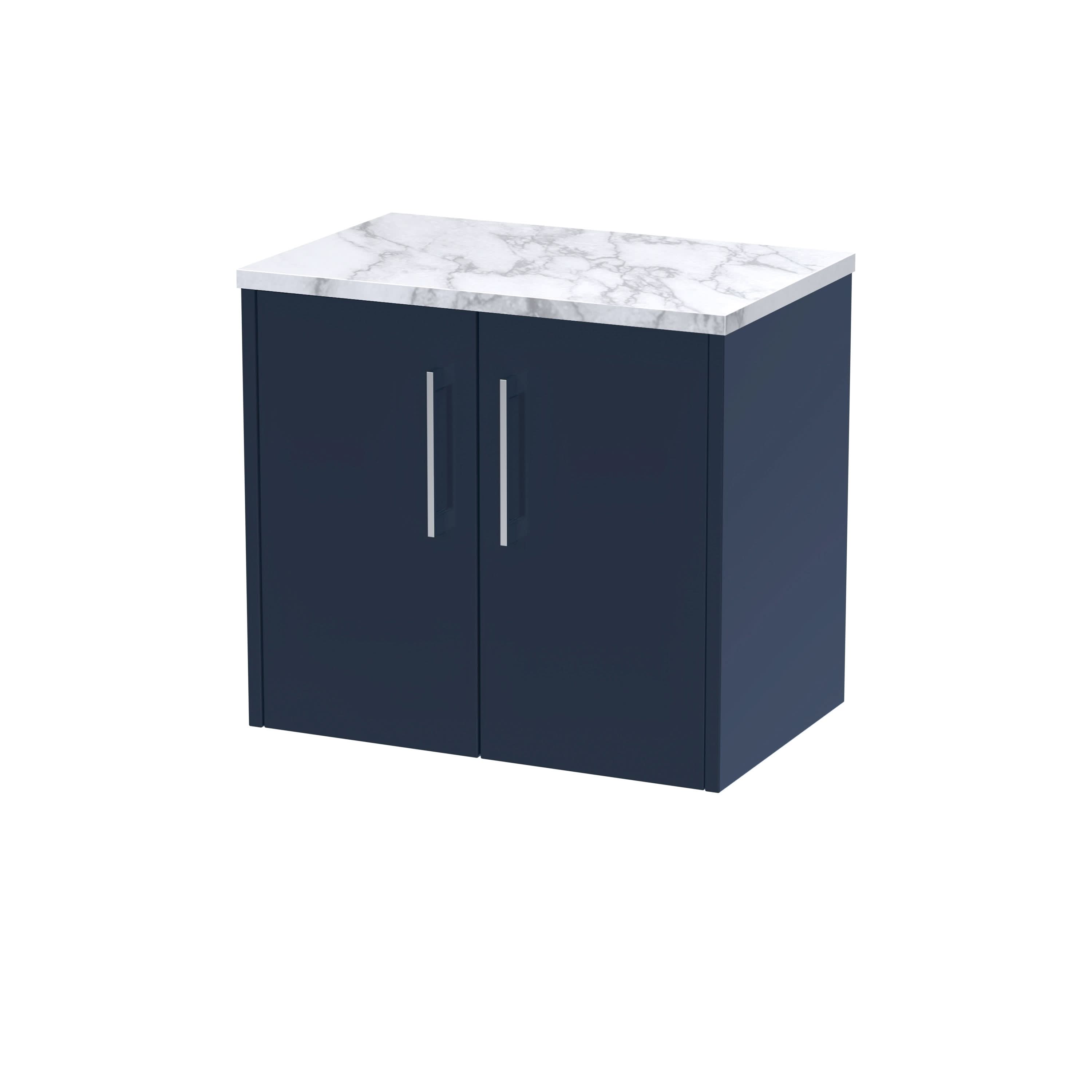 Hudson Reed Juno Wall Hung Countertop Unit with Laminate Worktop, Modern Luxury Vanity Unit with Soft Close Doors for Bathroom in Midnight Blue Matt Finish, 600mm
