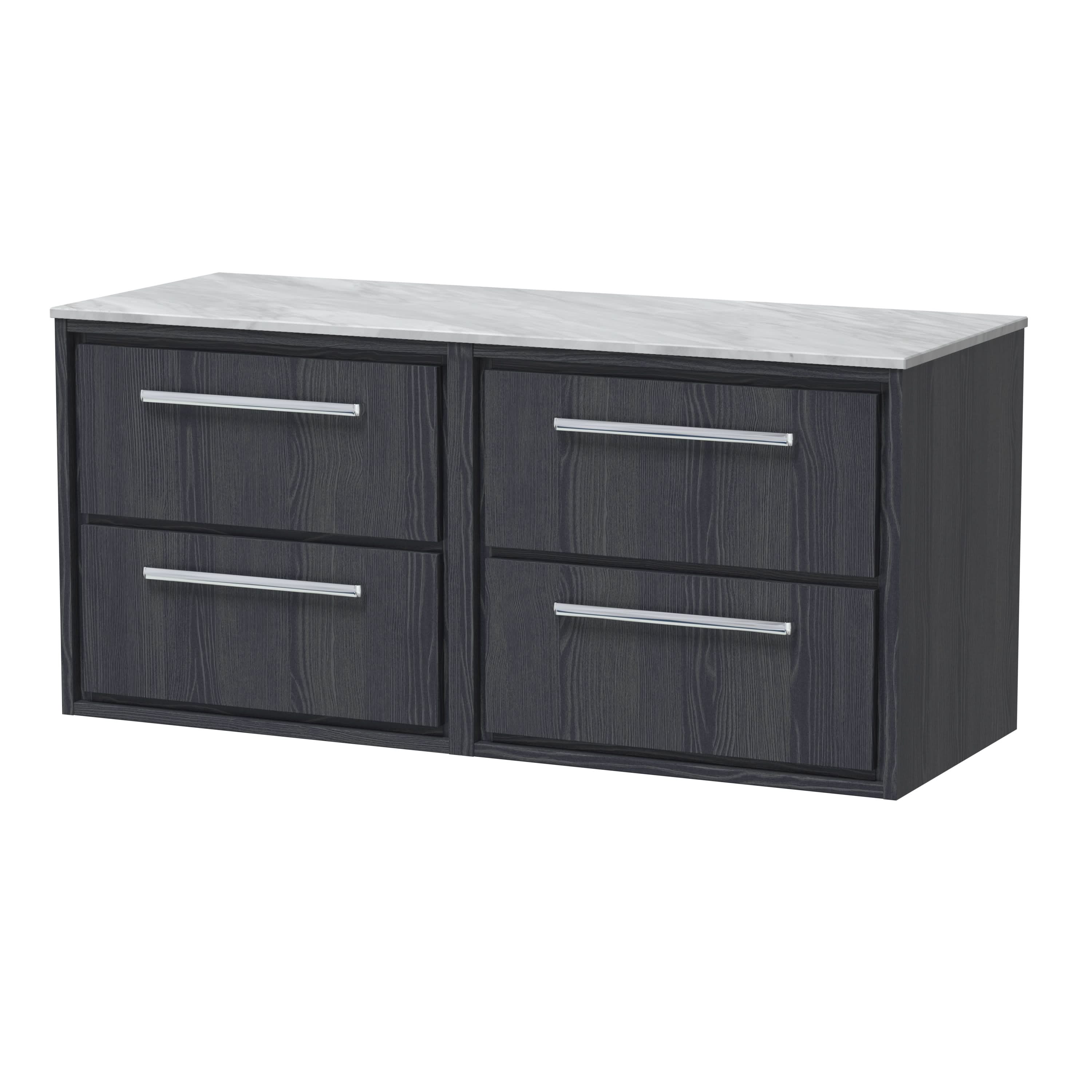 Hudson Reed Lille Countertop Basin Unit, 4-Drawer Marble Top Vanity Unit, Durable Bathroom Furniture, Modern Wall-Hung Luxury Vanity for UK Bathrooms, 1200mm