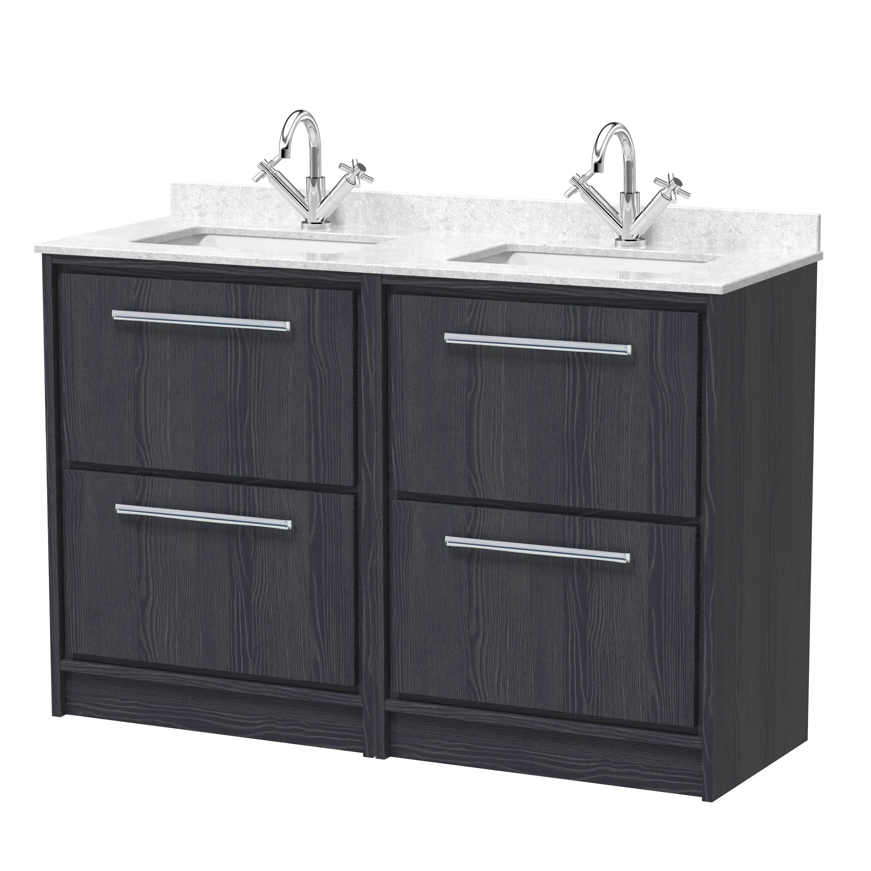 Hudson Reed Lille Floor Standing Vanity Unit with Basin and Marble Worktop, Durable Bathroom Furniture, Luxury 4-Drawer Sink Vanity Unit for Modern Bathrooms, 1200mm