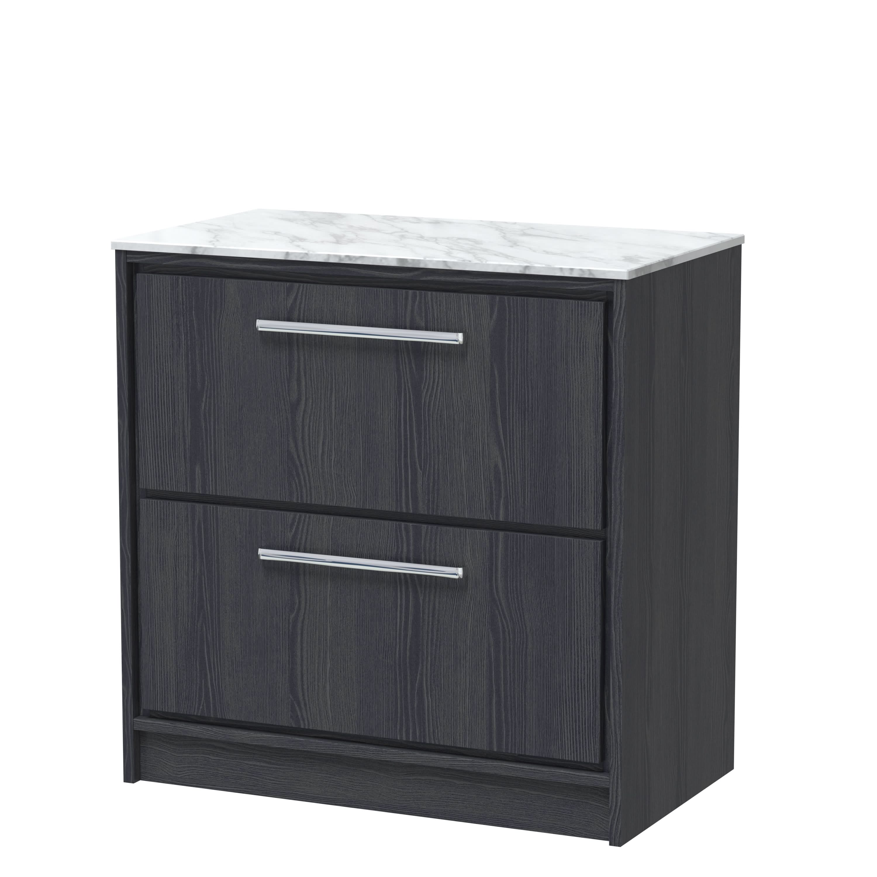 Hudson Reed Lille Countertop Basin Vanity Unit with Marble Worktop, Durable Bathroom Furniture, 2-Drawer Modern Luxury Vanity Unit for Contemporary Bathrooms, 800mm