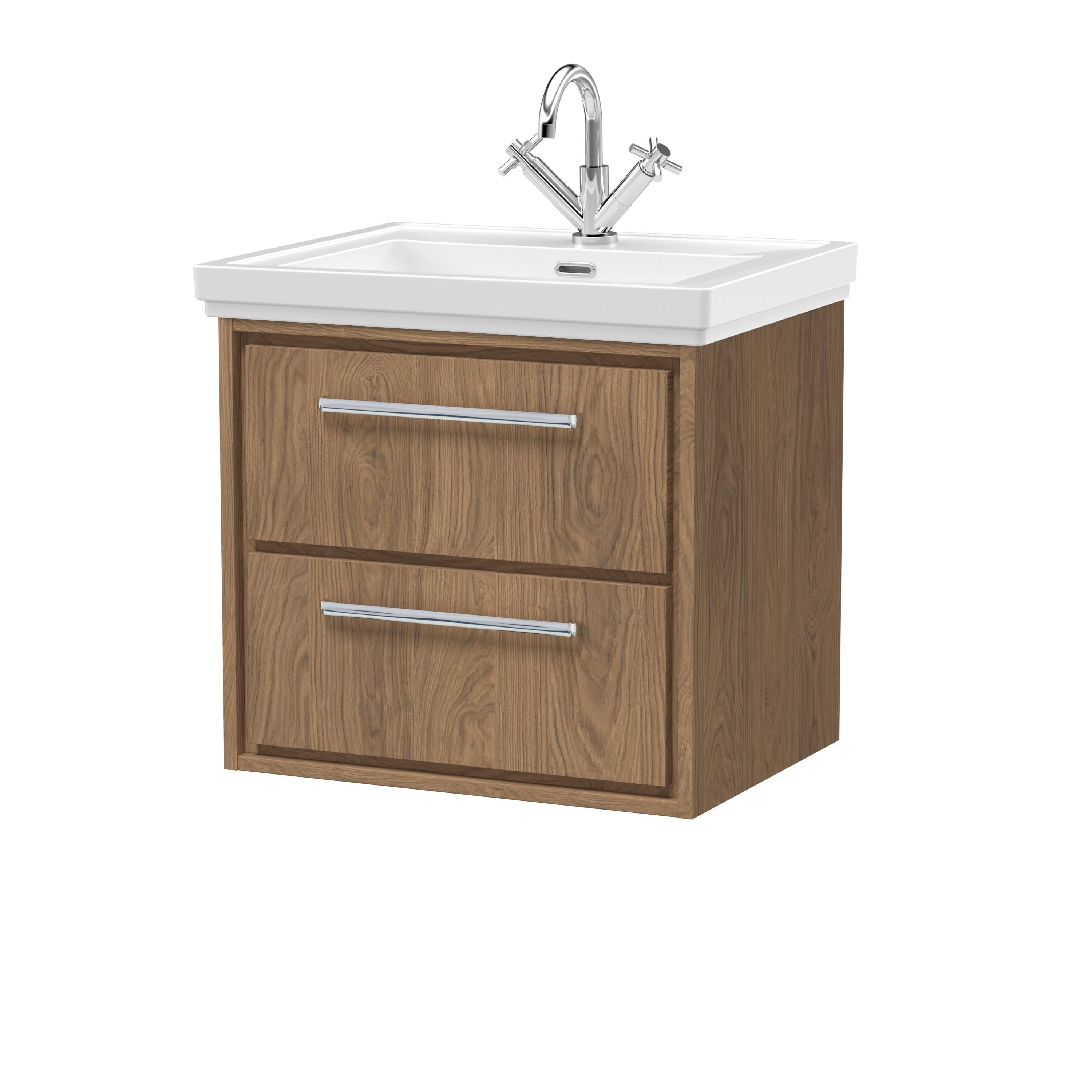 Hudson Reed Lille Wall Hung Vanity Unit with Basin, Durable Bathroom Furniture, 2 Drawer White Bathroom Vanity Unit, Modern Sink Vanity Unit in Bathroom, 600mm