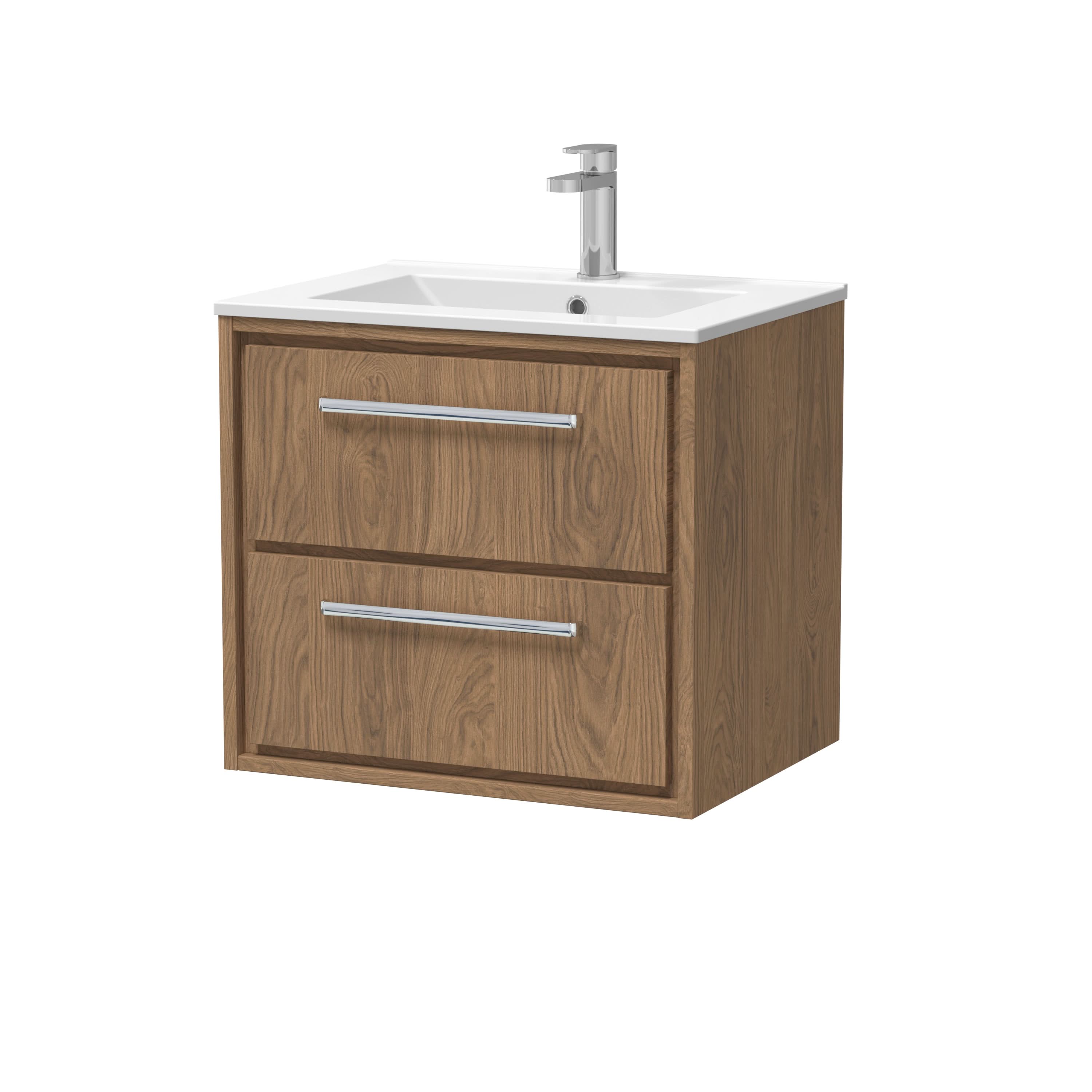 Hudson Reed Lille Wall Hung Vanity Unit with 2 Drawers and 1TH Basin, Durable Bathroom Furniture, Compact Sink Vanity Unit for Modern Bathroom Spaces, 600mm