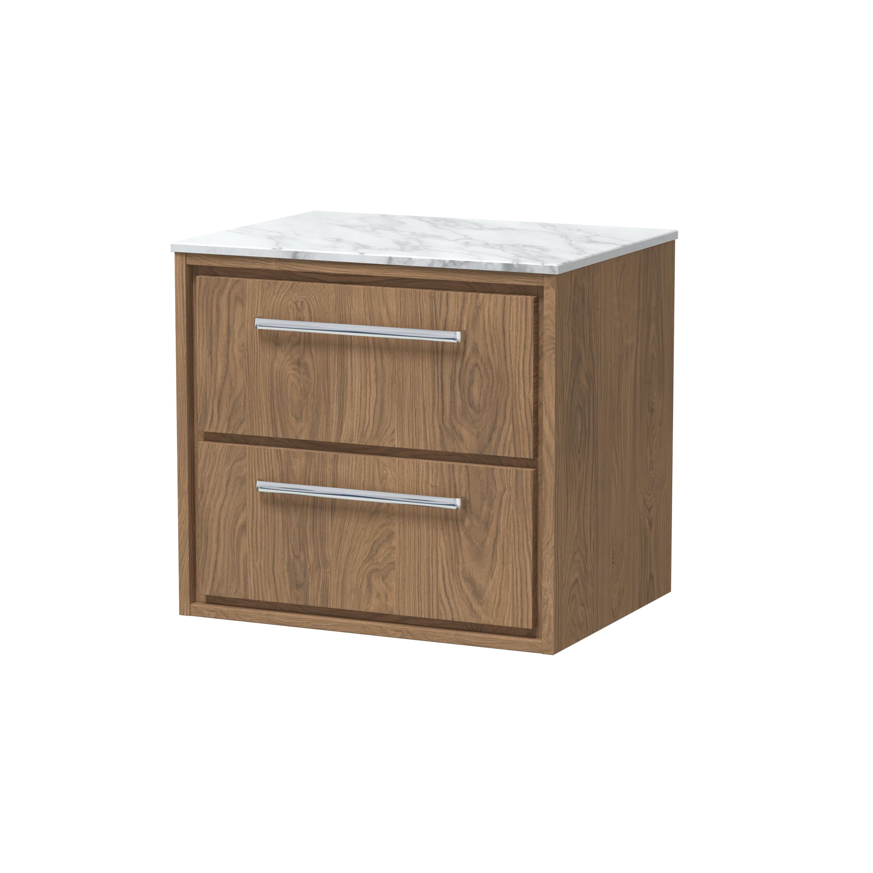 Hudson Reed Lille Counter Top Vanity Unit with Drawers and Marble Worktop, Modern Luxury Bathroom Vanity Unit White, 600mm
