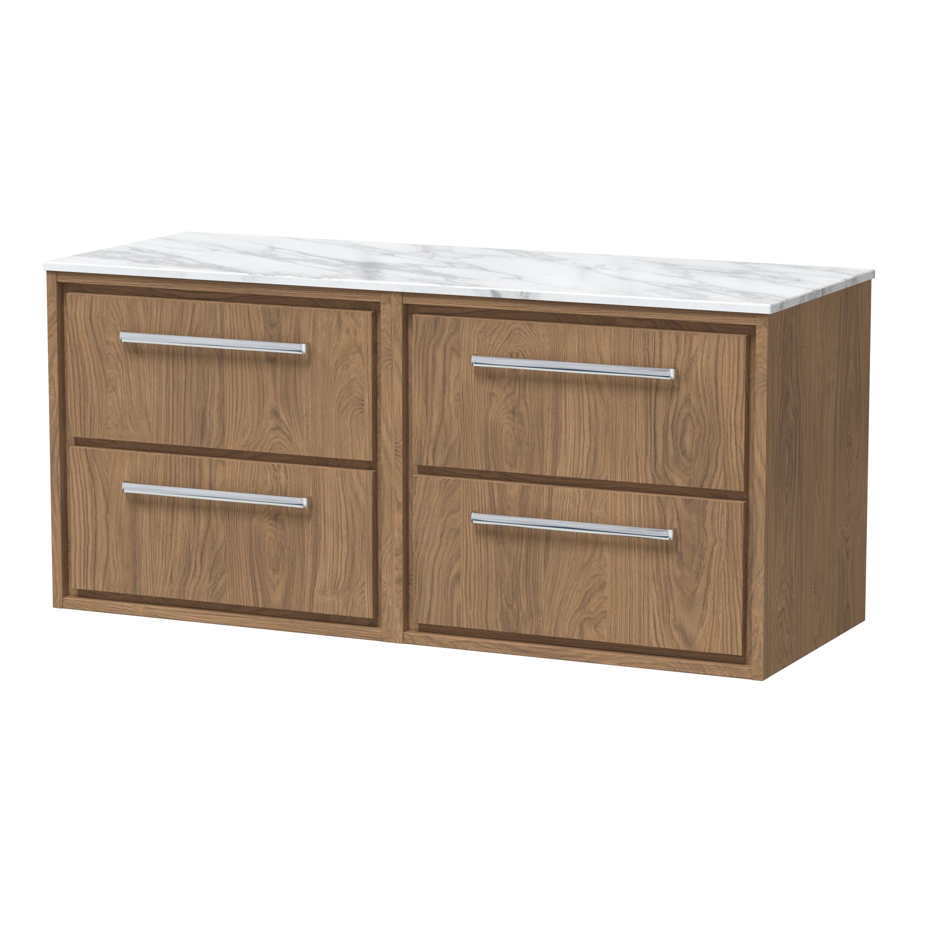 Hudson Reed Lille Countertop Basin Unit, 4-Drawer Modern Vanity Unit with Marble Top, Durable Bathroom Furniture, Luxury Bathroom Furniture in White Finish, 1200mm