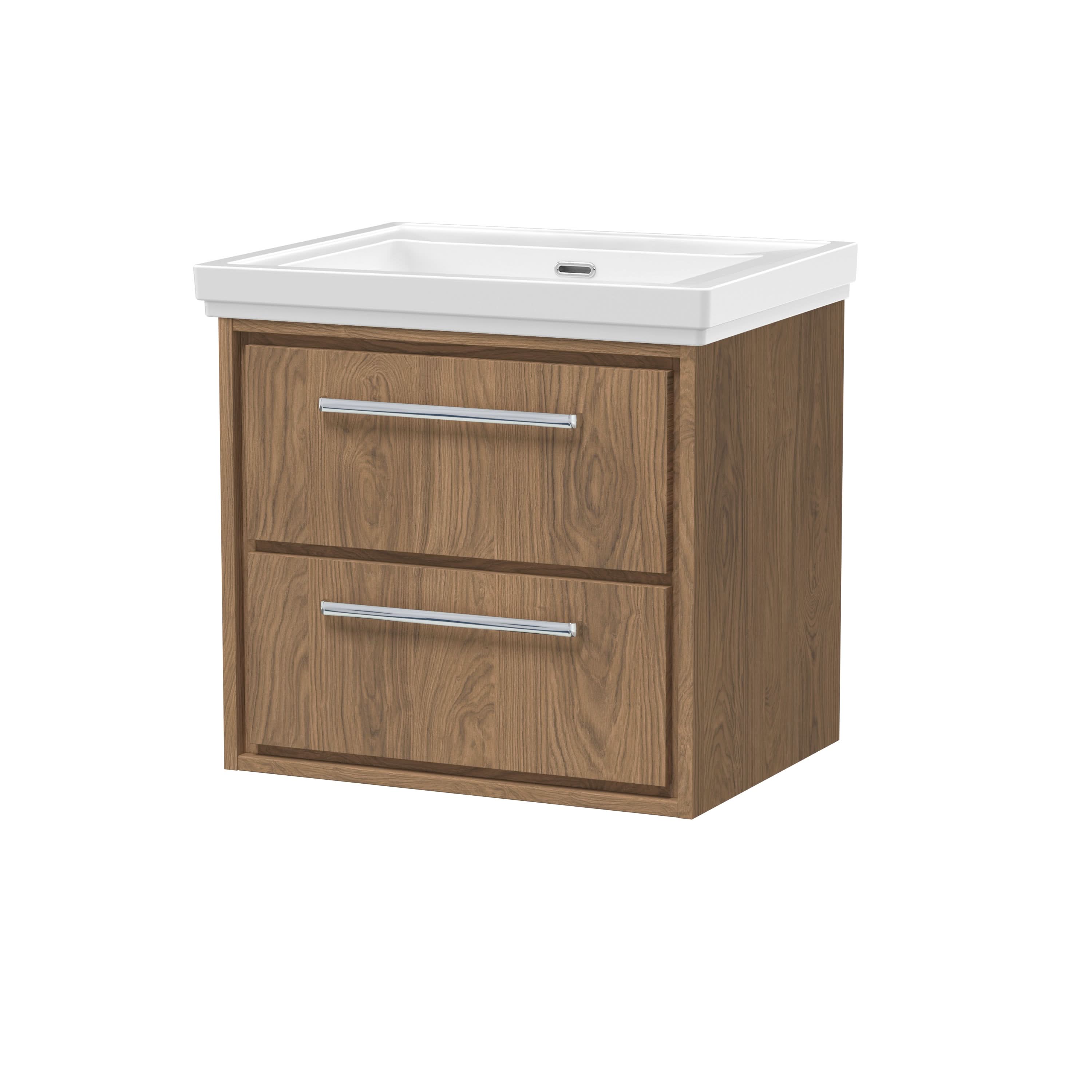 Hudson Reed Lille Wall Hung Vanity Unit with Basin, Compact Bathroom Vanity Unit with 2 Drawers, Durable Bathroom Furniture, Sleek Sink Vanity Unit for Modern Bathrooms, 600mm