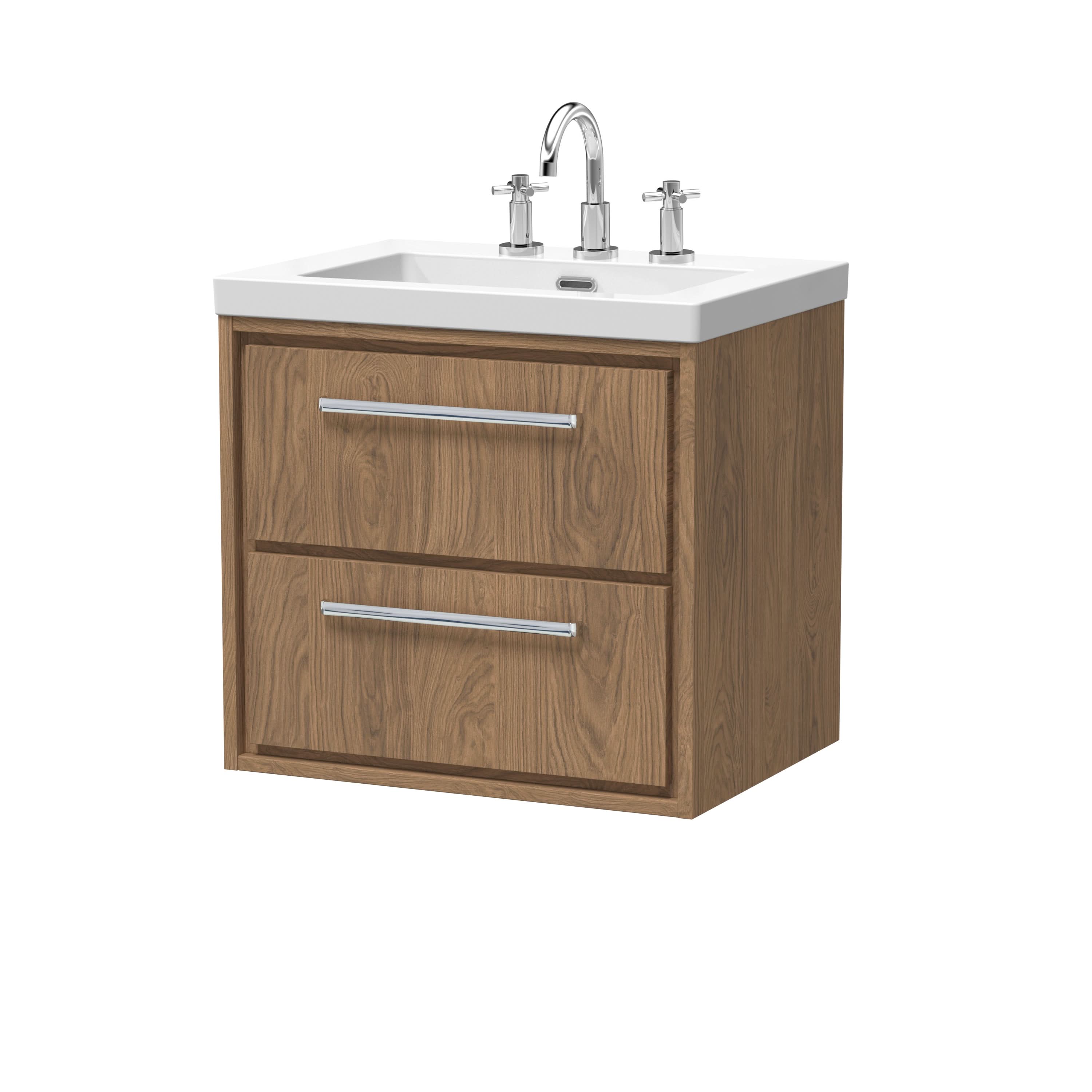 Hudson Reed Lille Wall Hung Vanity Unit with 2 Drawers and 3TH Basin, Durable Bathroom Furniture, Modern Sink Vanity Unit in Bathroom, 600mm