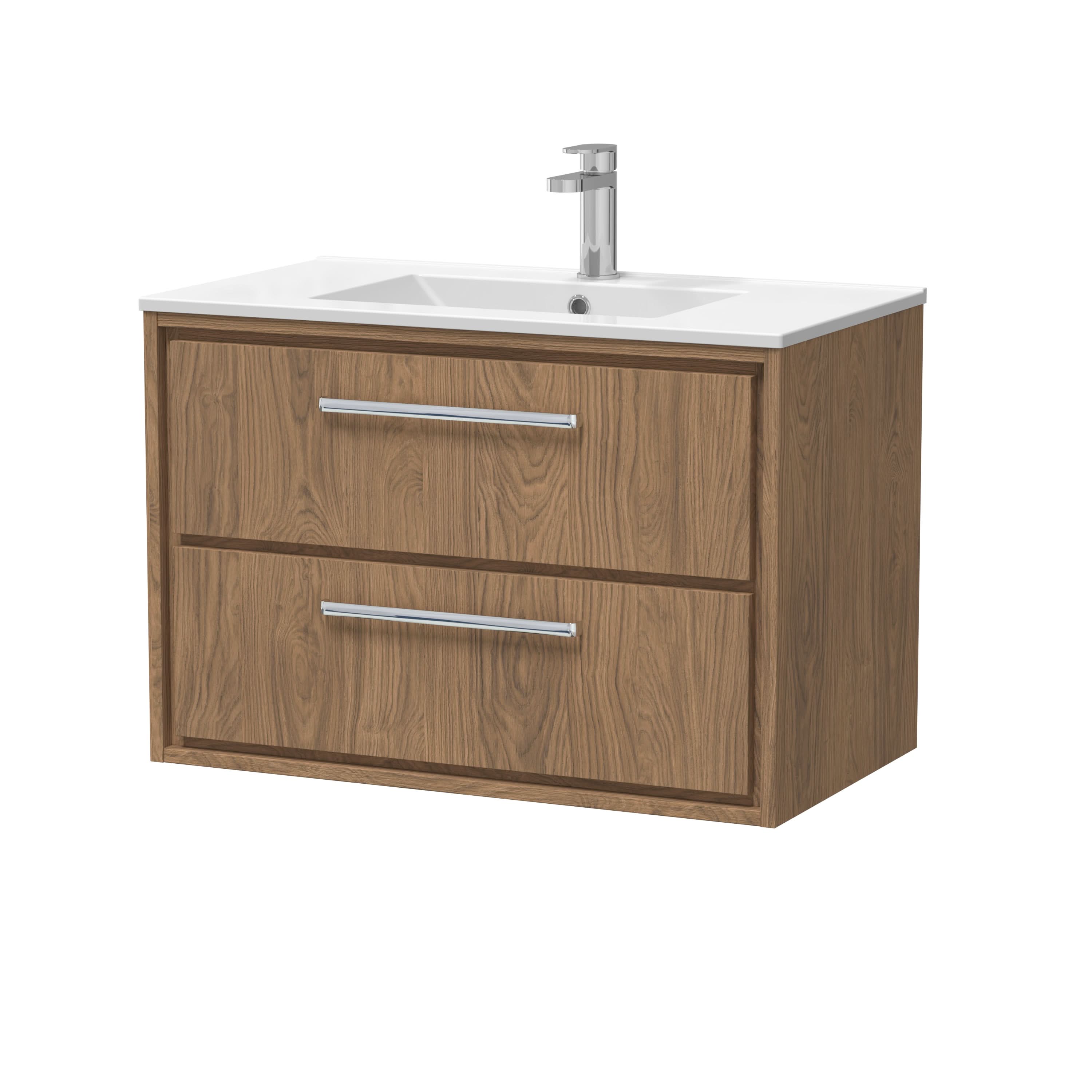 Hudson Reed Lille Wall Hung Vanity Unit with Basin, Modern Sink Vanity Unit for Bathroom, 2-Drawer Bathroom Vanity in White, 800mm
