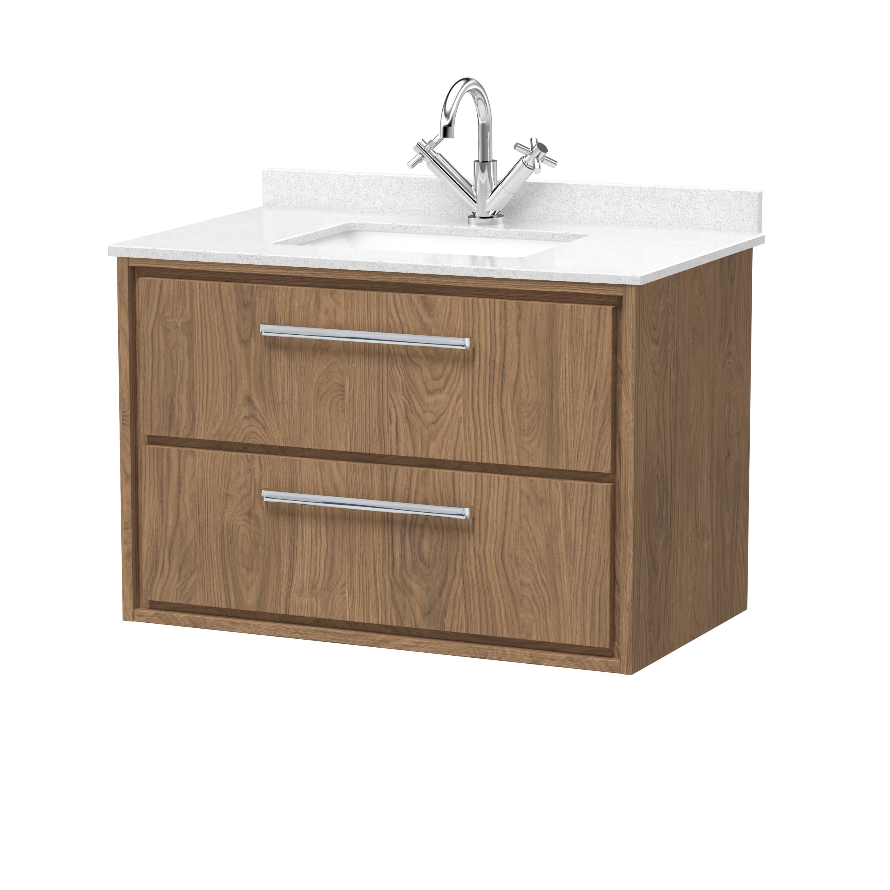 Hudson Reed Lille Wall Hung Vanity Unit with Basin, 2-Drawer Bathroom Vanity with Marble Worktop, Modern Sink Vanity Unit for UK Bathrooms in White Finish, 800mm