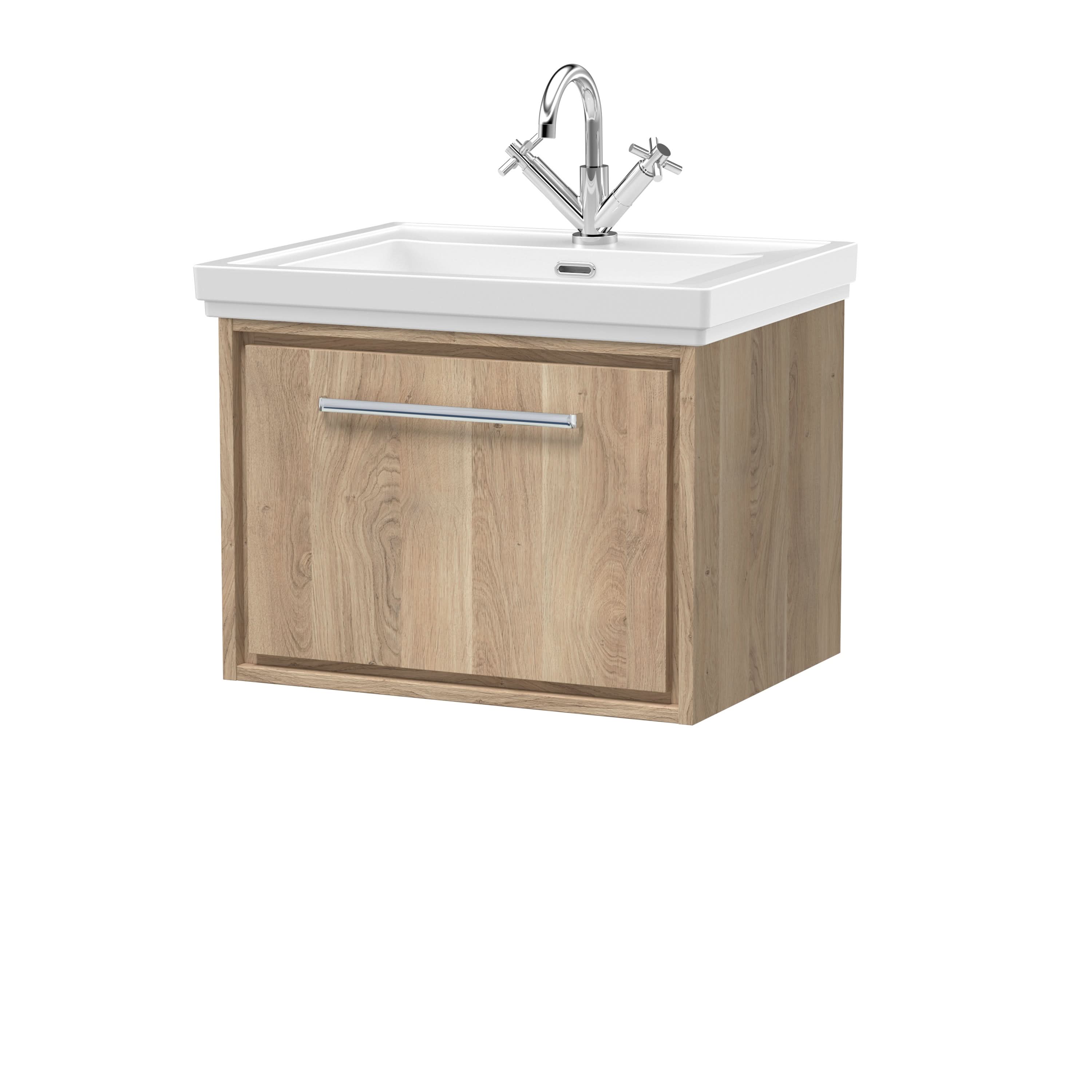 Hudson Reed Lille Wall Hung Vanity Unit with Basin, Modern Bathroom Vanity Units with Soft Close Drawers, Sink Vanity Unit with 1 Tap Hole, Floating Vanity Unit in Bathroom in Bleached Oak, 630mm