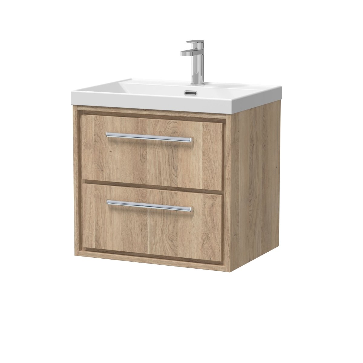 Hudson Reed Lille Wall Hung Vanity Unit with Basin, 2 Soft-Close Drawers, Contemporary Sink Vanity Unit for Modern Bathrooms in Bleached Oak Finish, 600mm