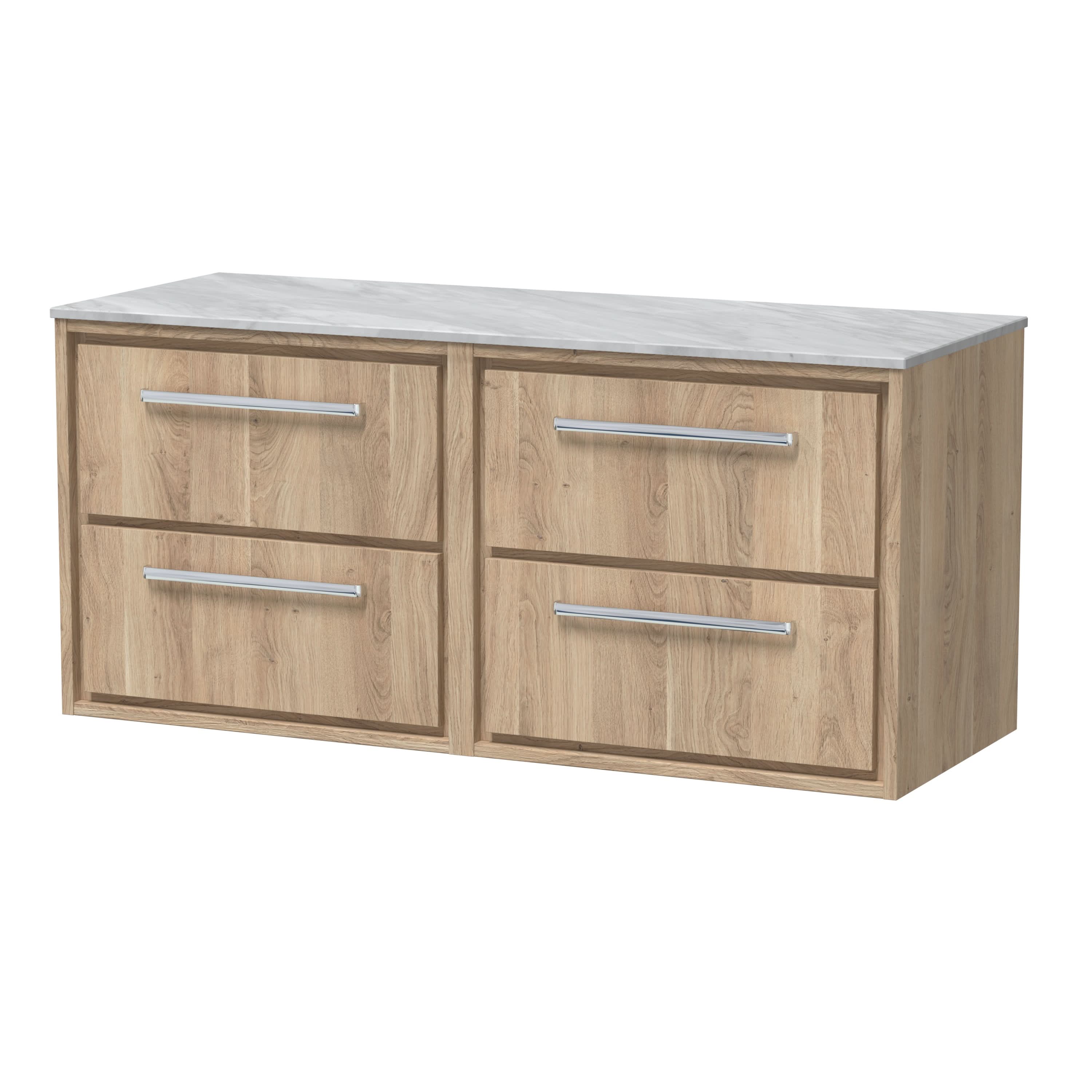 Hudson Reed Lille Wall Hung Countertop Vanity Unit with 4 Drawers, Durable Bathroom Furniture, Marble Top, Bleached Oak, Luxury Woodgrain Finish, 1200mm